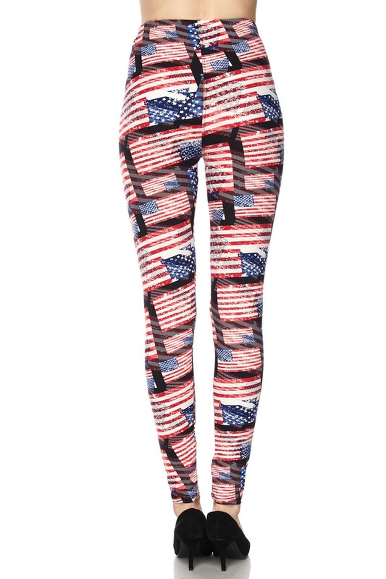 Buttery Soft 3D Hologram USA Flag Leggings (One Size Regular,Red)