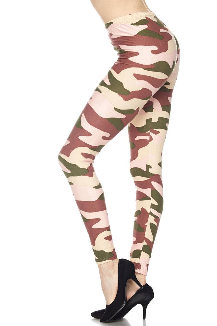 Buttery Soft Neapolitan Camouflage Leggings (One Size Regular,Pink)