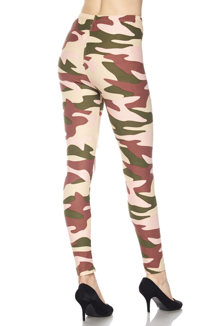Buttery Soft Neapolitan Camouflage Leggings (One Size Regular,Pink)