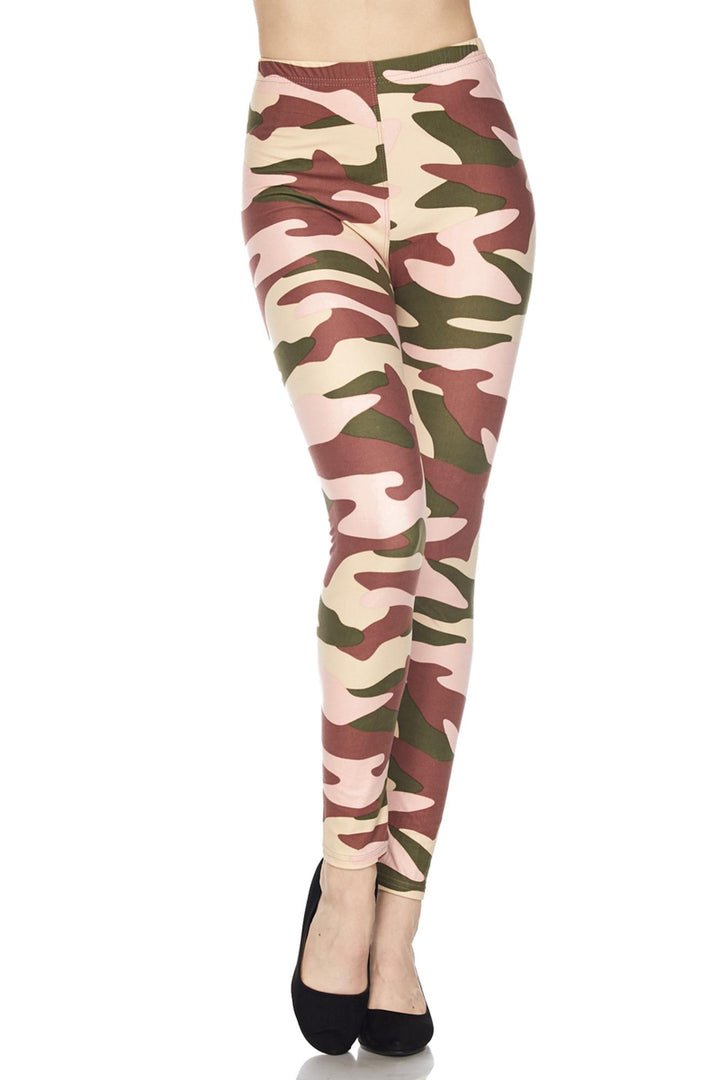 Buttery Soft Neapolitan Camouflage Leggings (One Size Regular,Pink)