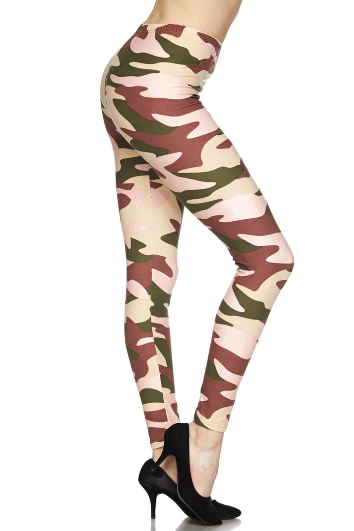Buttery Soft Neapolitan Camouflage Leggings (One Size Regular,Pink)