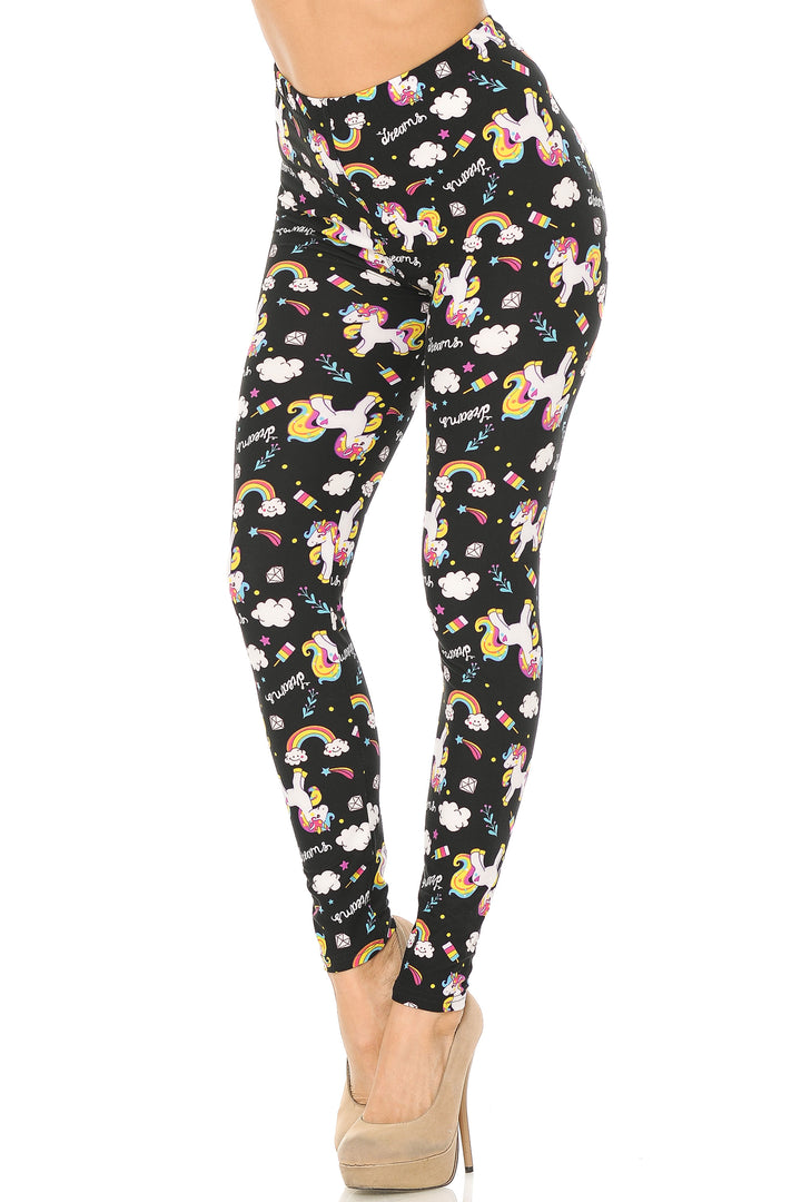 Buttery Soft Rainbow Unicorn Leggings (One Size Regular,Black)