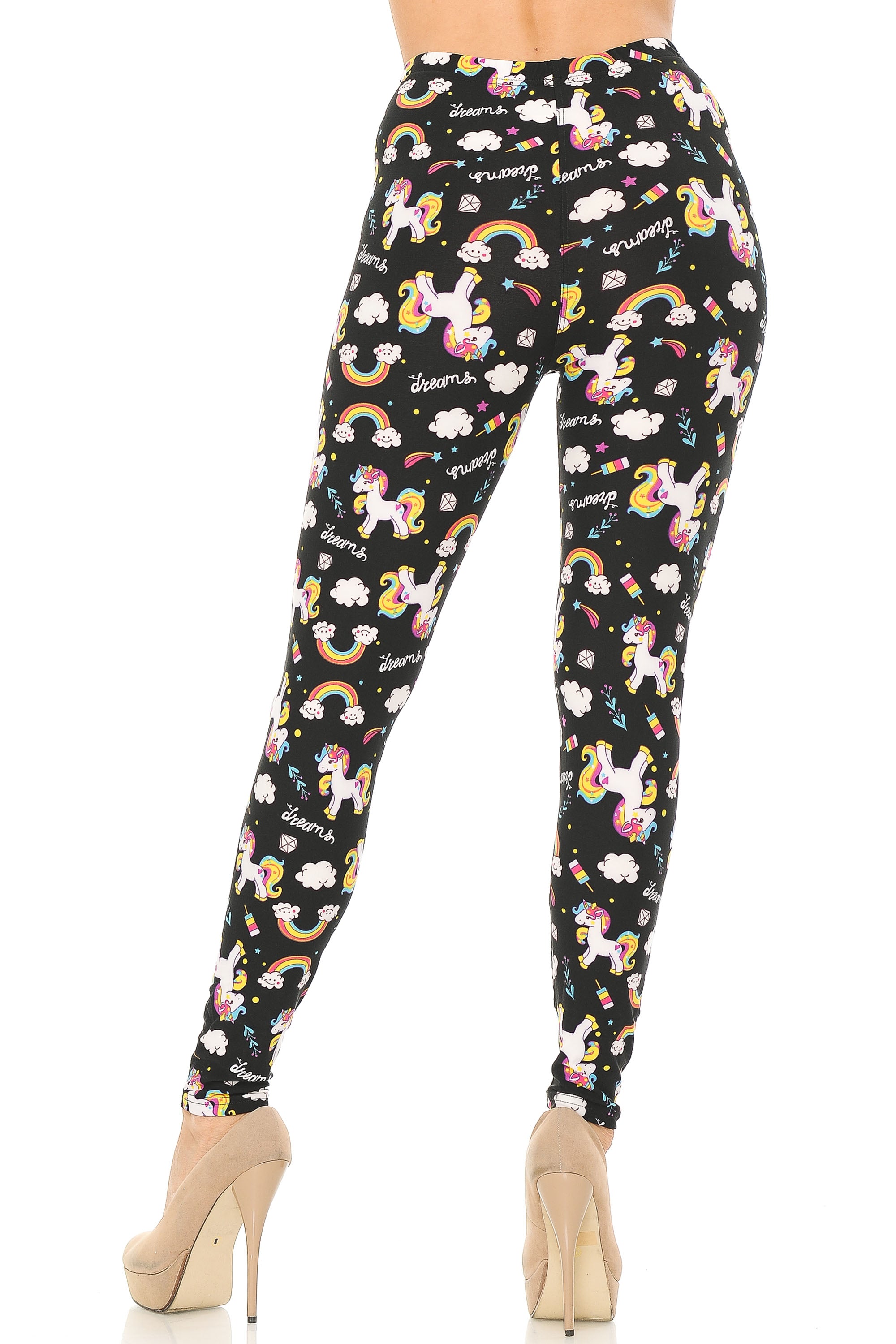 Buttery Soft Rainbow Unicorn Leggings (One Size Regular,Black)