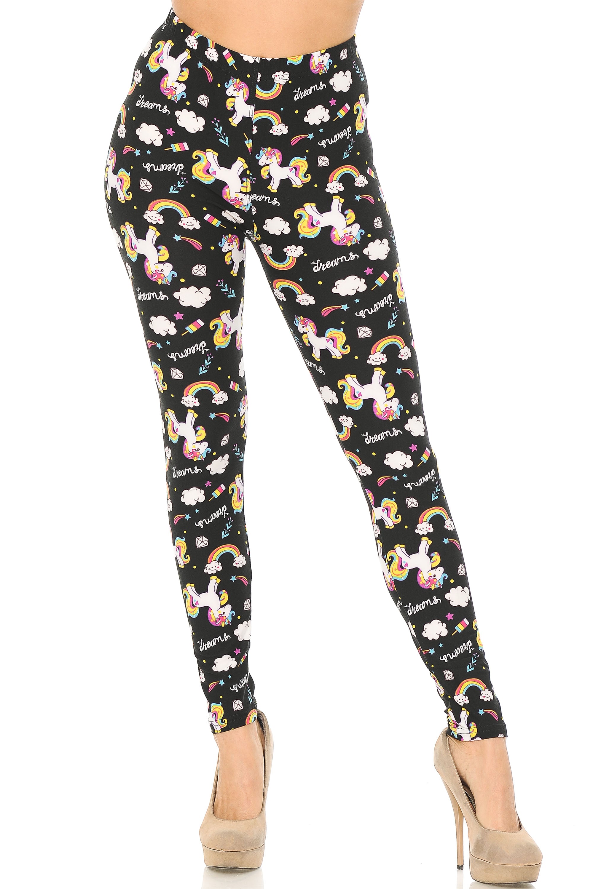 Buttery Soft Rainbow Unicorn Leggings (One Size Regular,Black)