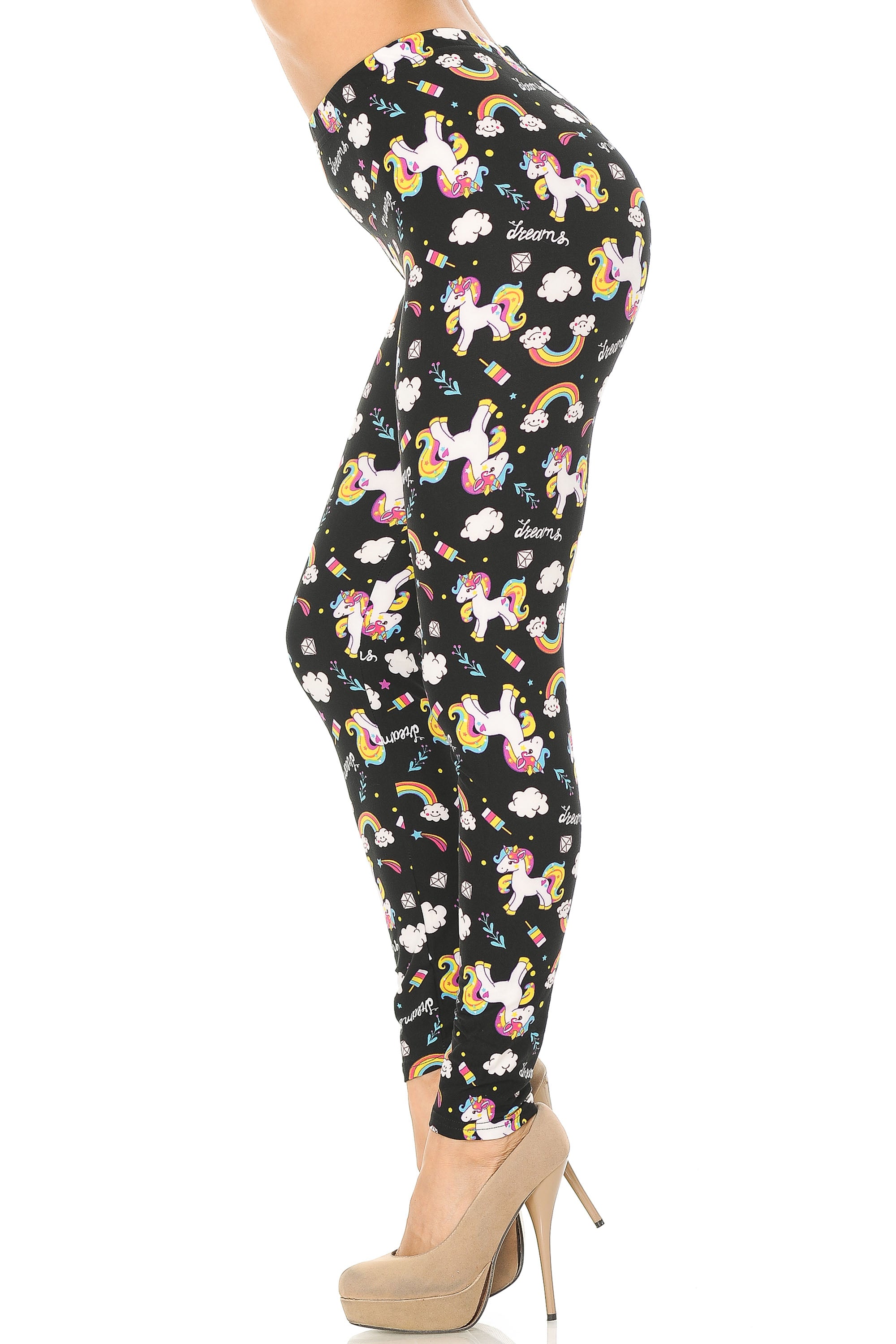 Buttery Soft Rainbow Unicorn Leggings (One Size Regular,Black)