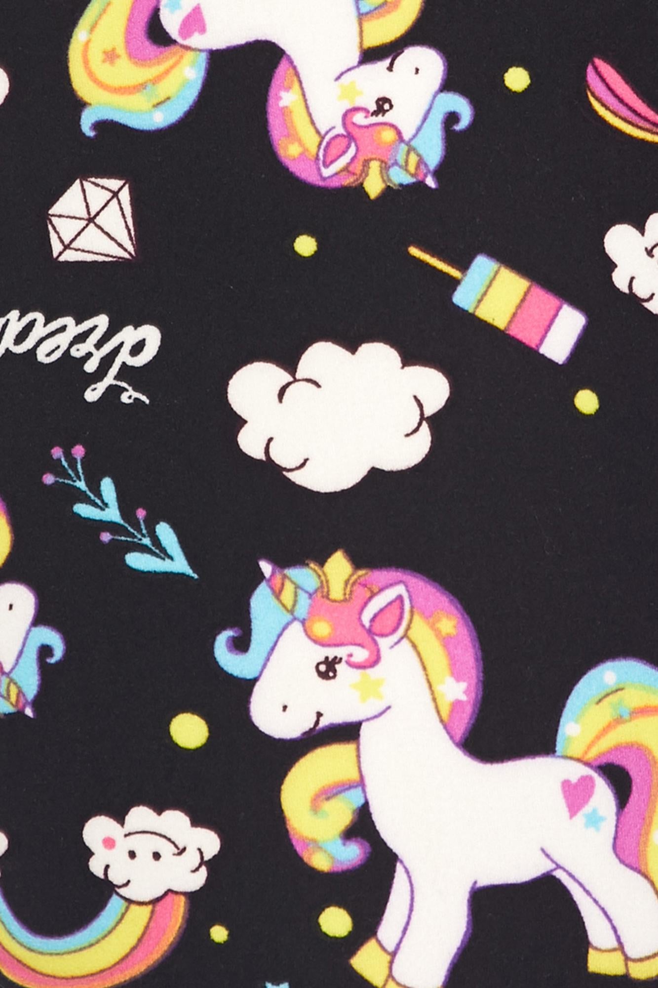 Buttery Soft Rainbow Unicorn Leggings (One Size Regular,Black)