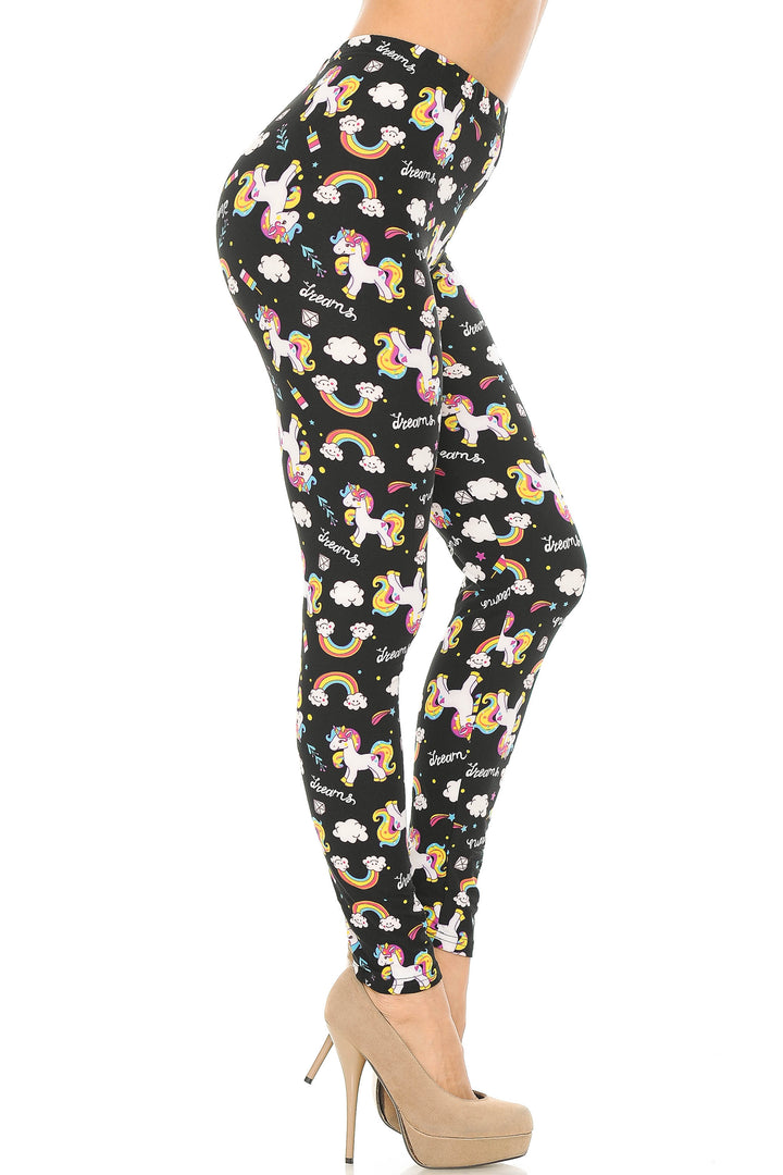 Buttery Soft Rainbow Unicorn Leggings (One Size Regular,Black)