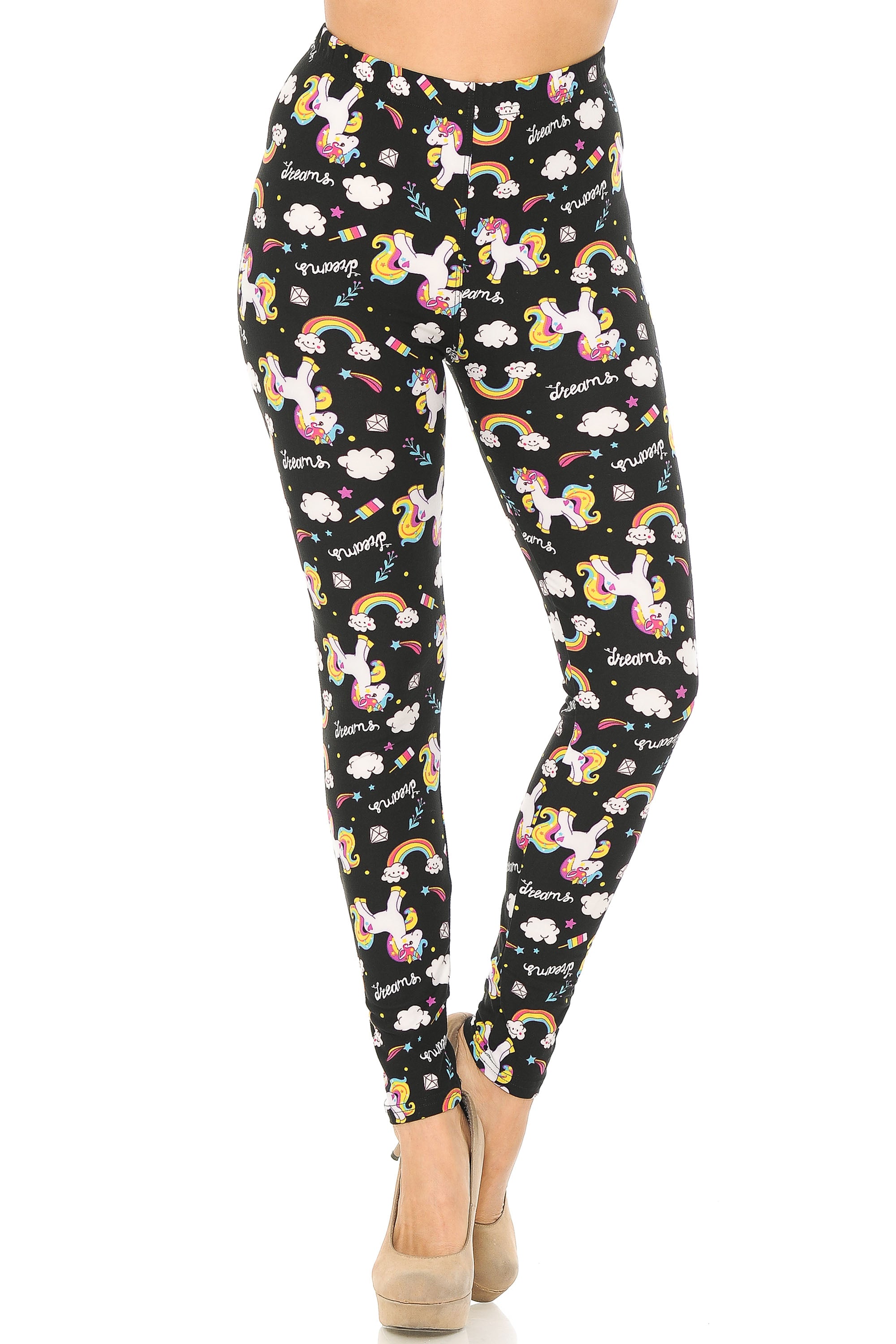 Buttery Soft Rainbow Unicorn Leggings (One Size Regular,Black)