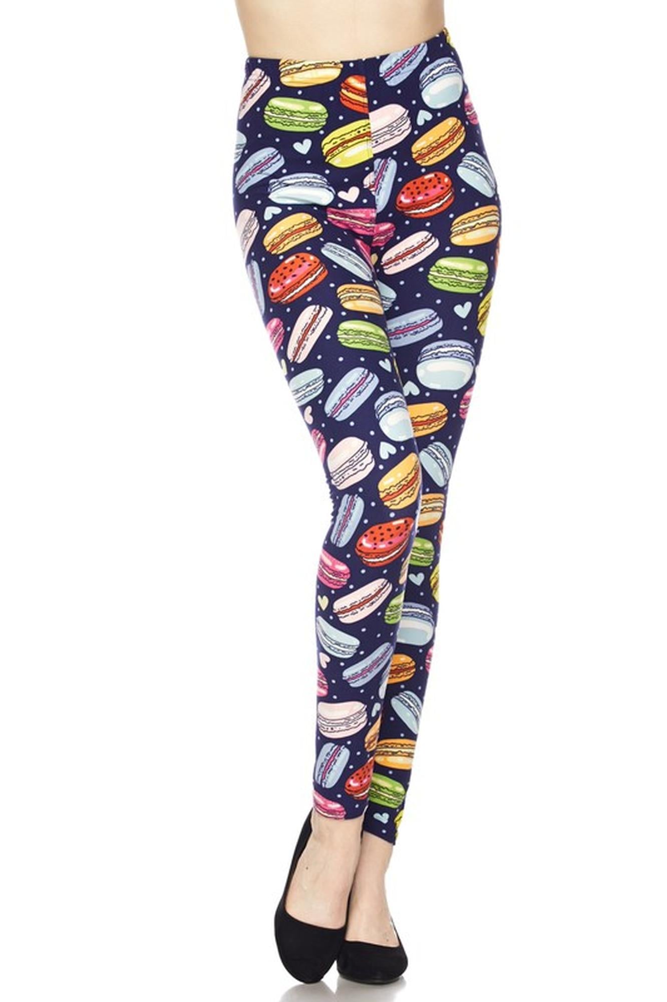 Buttery Smooth Colorful Macaroons Leggings (One Size Regular,Navy)