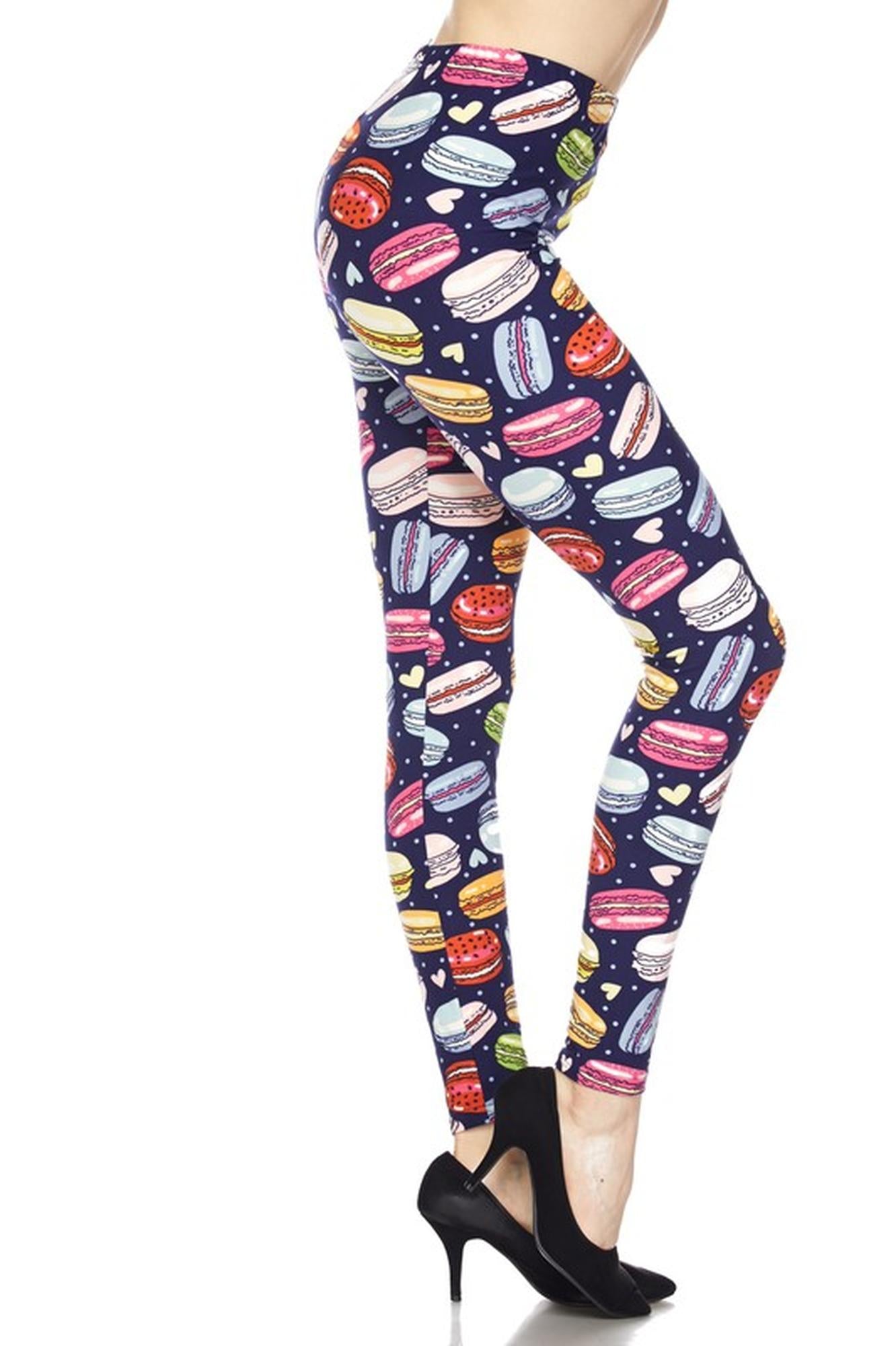 Buttery Smooth Colorful Macaroons Leggings (One Size Regular,Navy)
