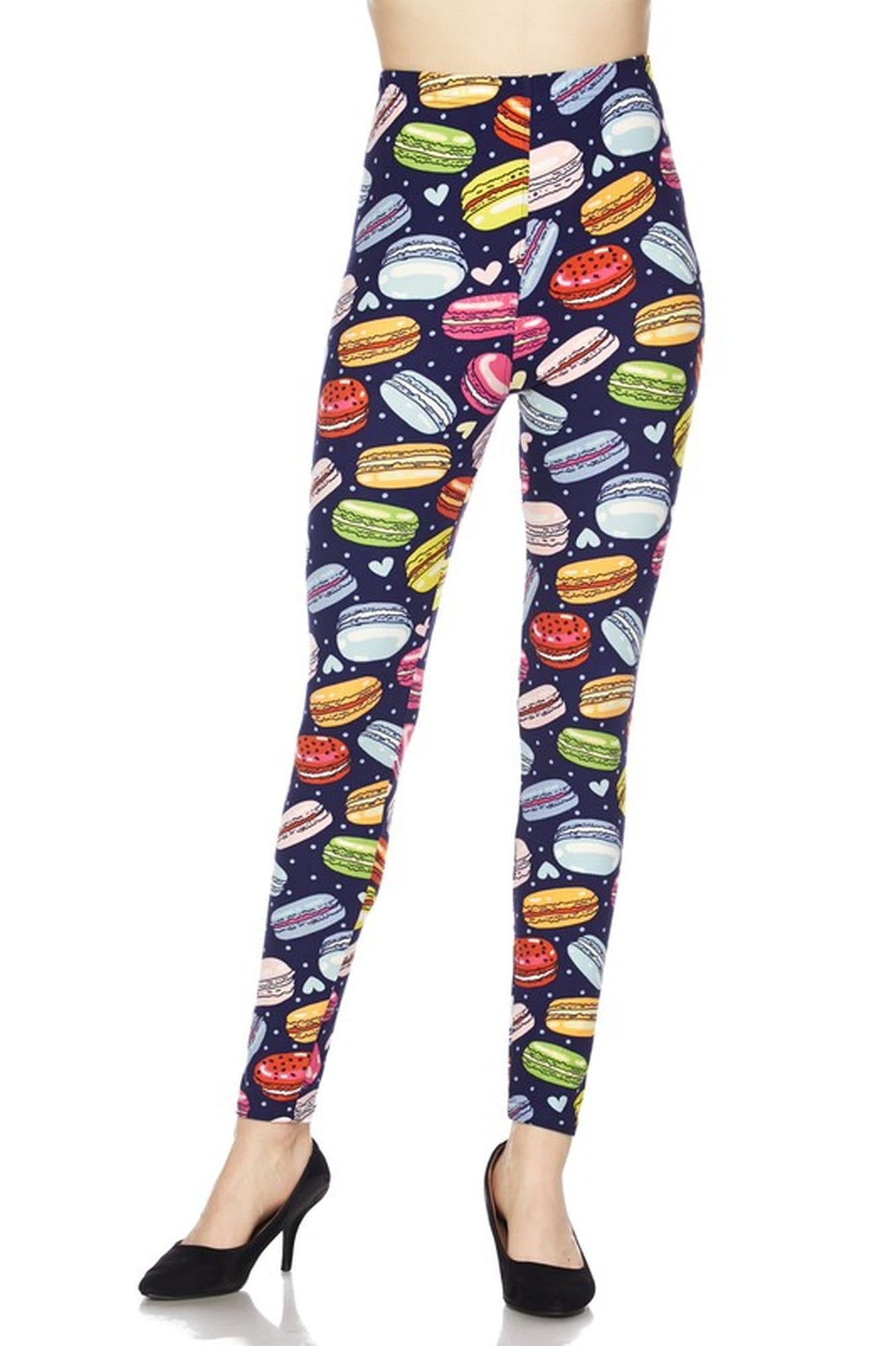 Buttery Smooth Colorful Macaroons Leggings (One Size Regular,Navy)