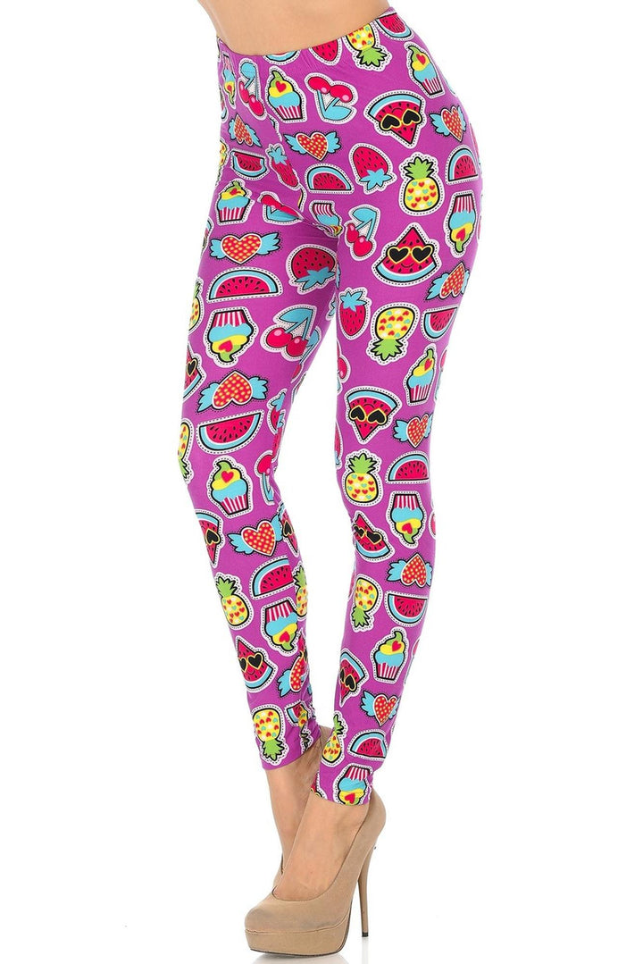 Buttery Soft Cartoon Fruit Leggings (One Size Regular,Fuchsia)