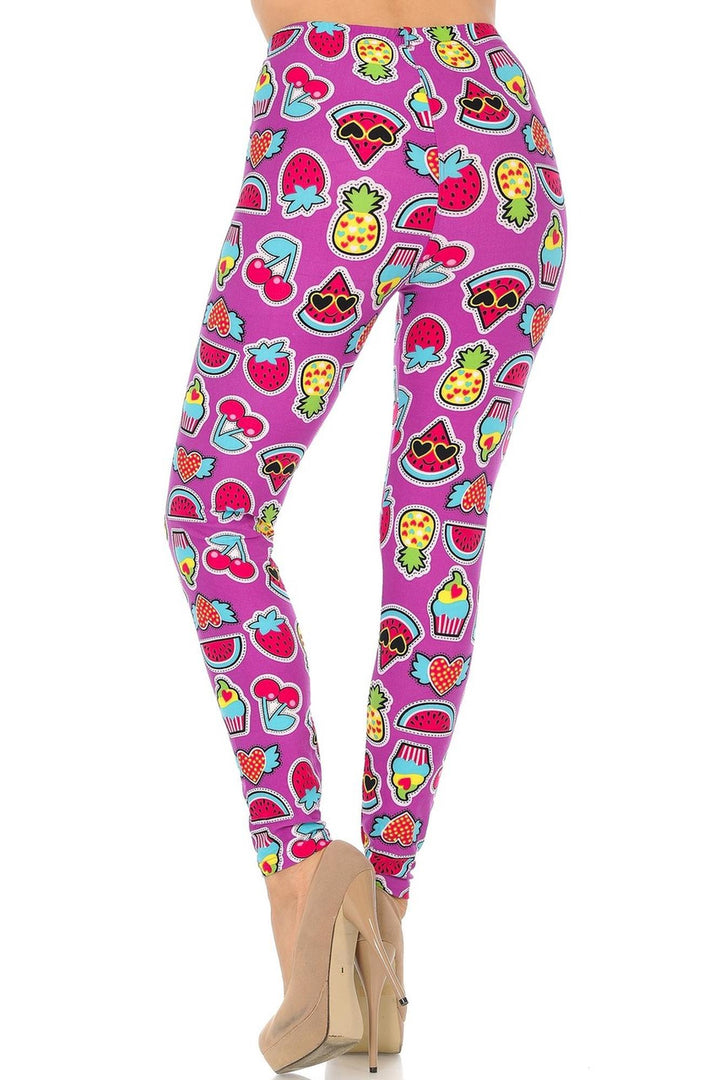 Buttery Soft Cartoon Fruit Leggings (One Size Regular,Fuchsia)