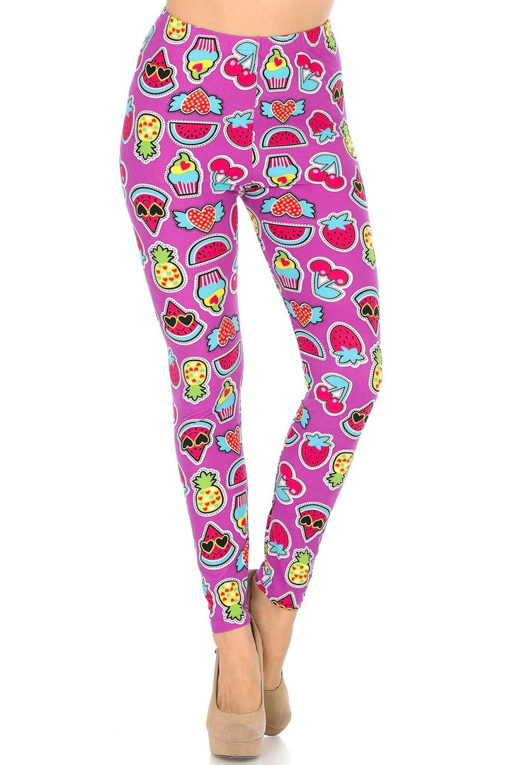 Buttery Soft Cartoon Fruit Leggings (One Size Regular,Fuchsia)
