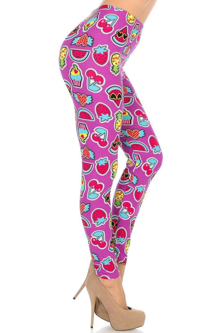 Buttery Soft Cartoon Fruit Leggings (One Size Regular,Fuchsia)