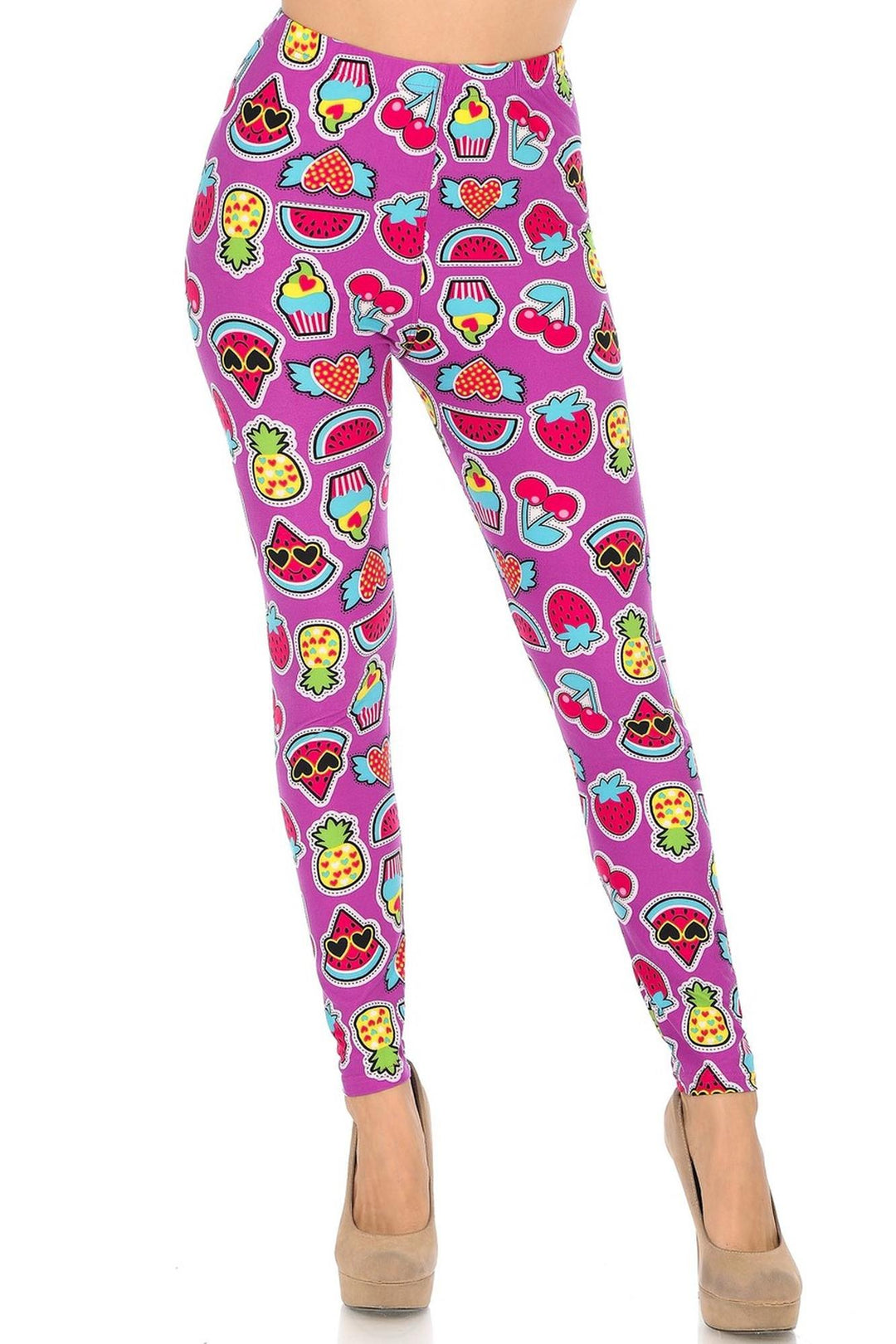 Buttery Soft Cartoon Fruit Leggings (One Size Regular,Fuchsia)