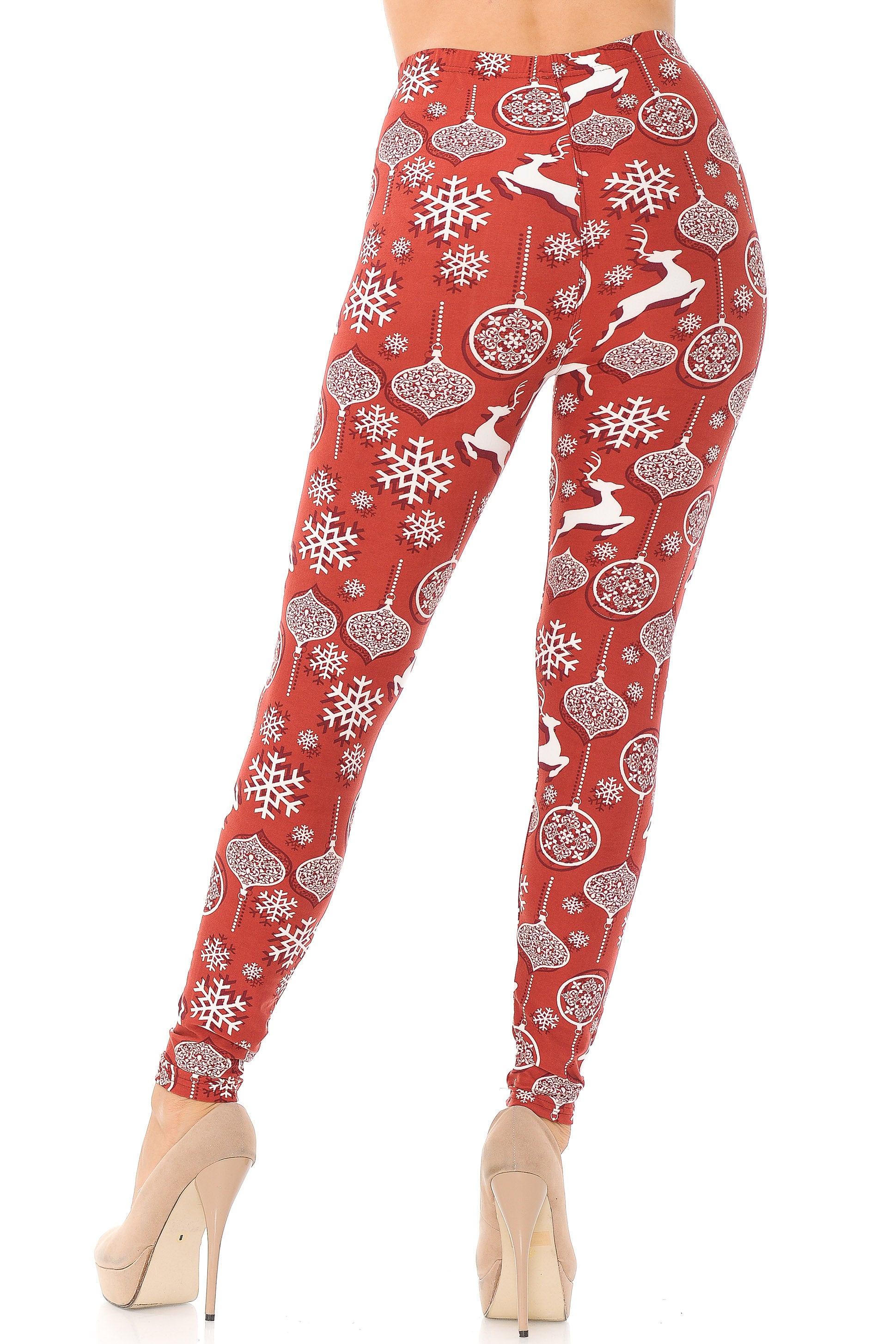 Buttery Soft Jumping Reindeer Leggings (One Size Regular,Burgundy)