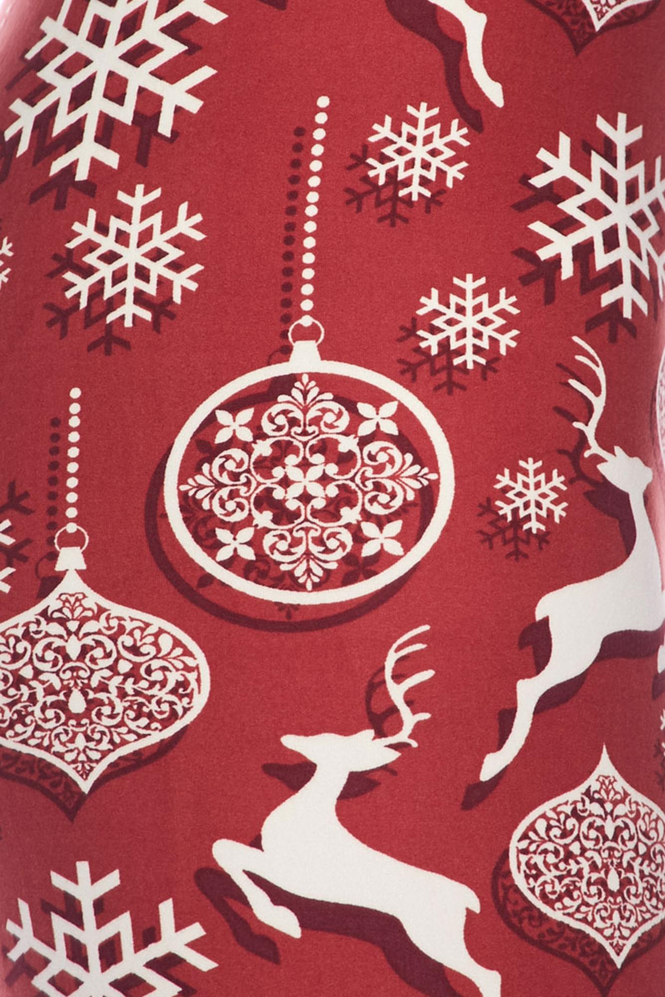 Buttery Soft Jumping Reindeer Leggings (One Size Regular,Burgundy)