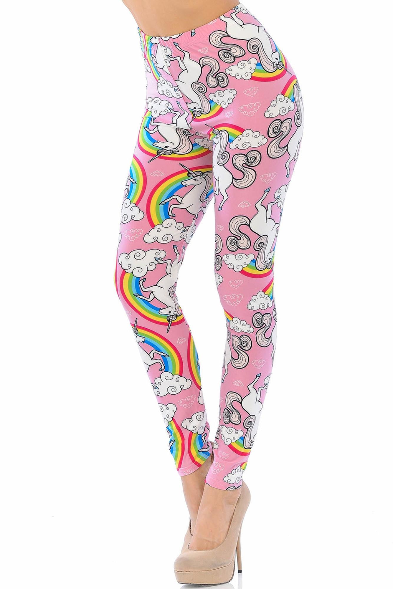 Buttery Soft Pink Rainbow Unicorn Leggings (One Size Regular,Pink)