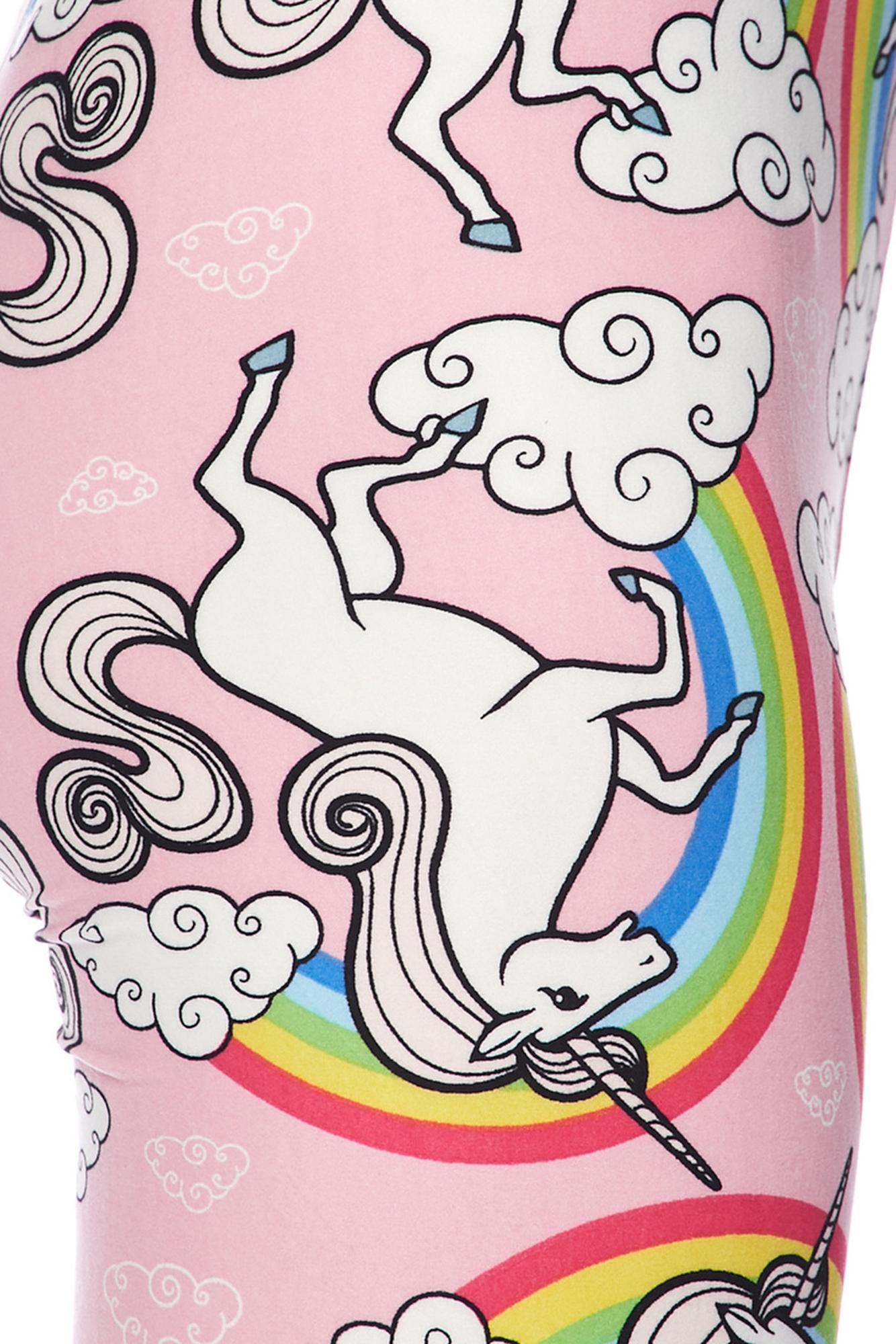 Buttery Soft Pink Rainbow Unicorn Leggings (One Size Regular,Pink)