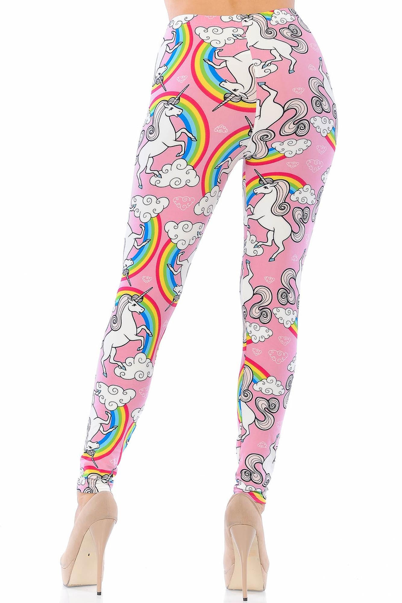 Buttery Soft Pink Rainbow Unicorn Leggings (One Size Regular,Pink)