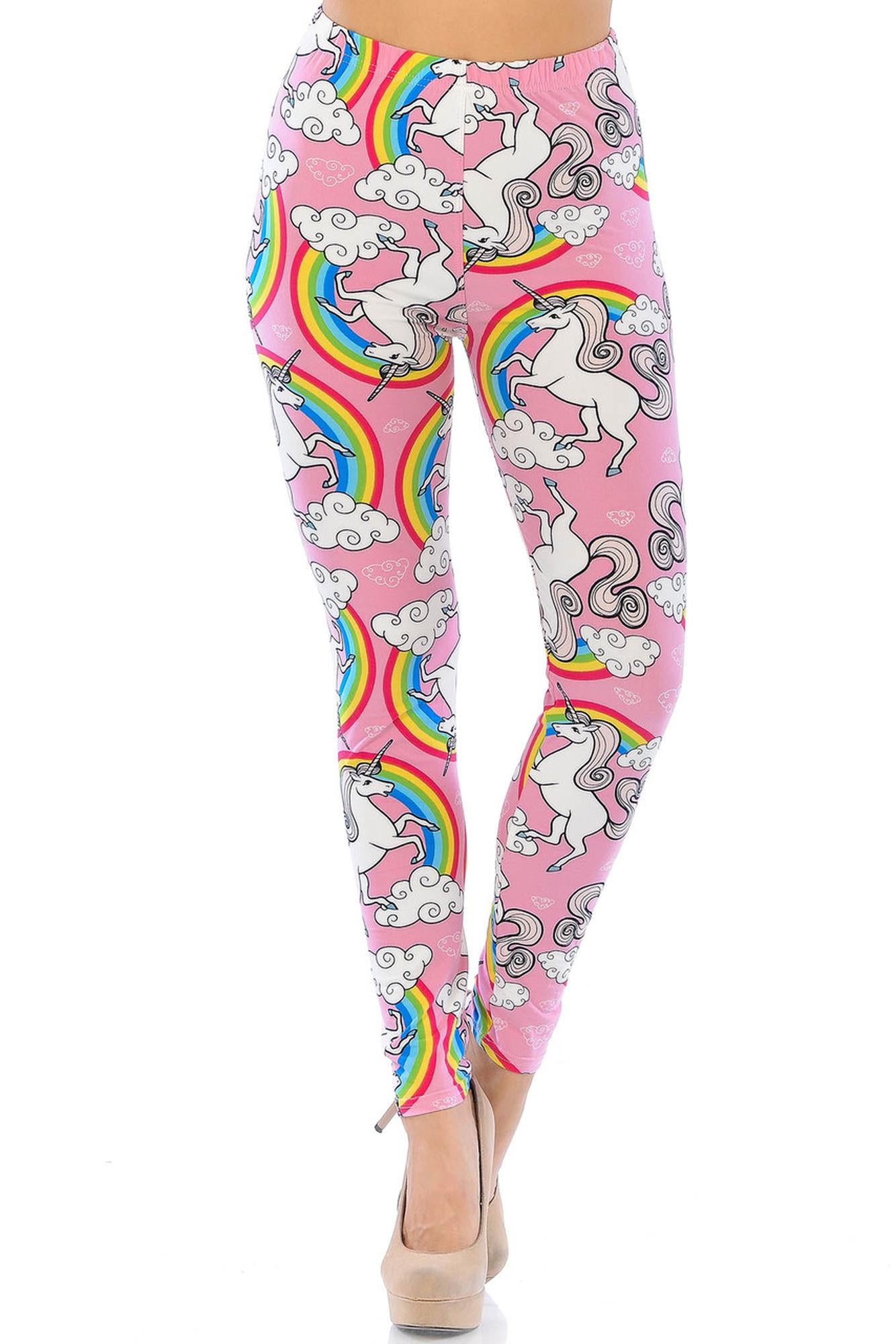 Buttery Soft Pink Rainbow Unicorn Leggings (One Size Regular,Pink)