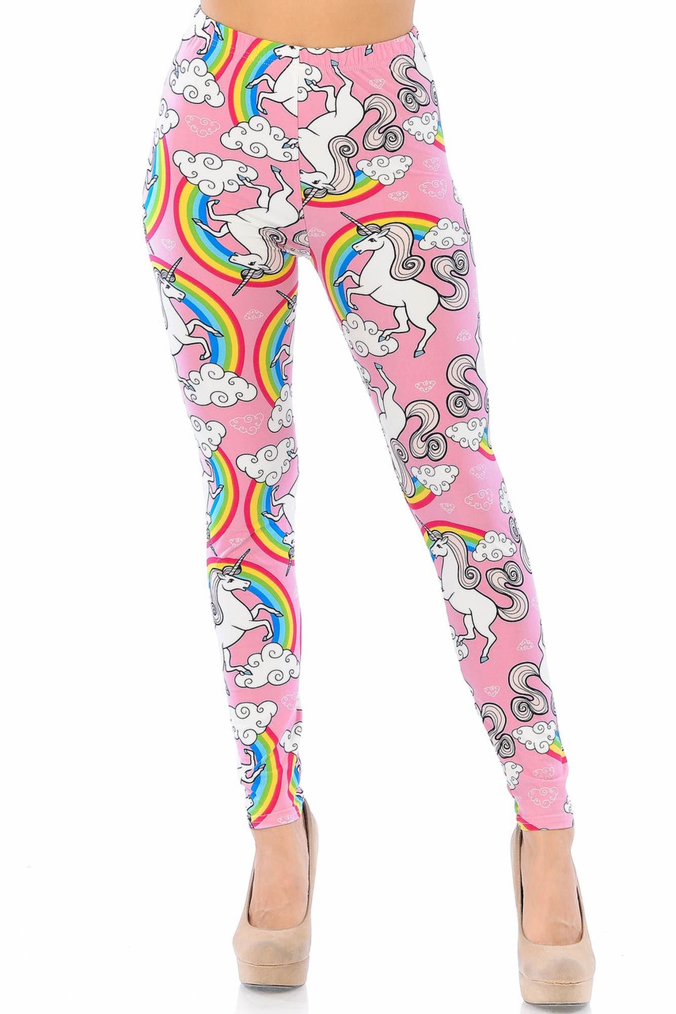 Buttery Soft Pink Rainbow Unicorn Leggings (One Size Regular,Pink)