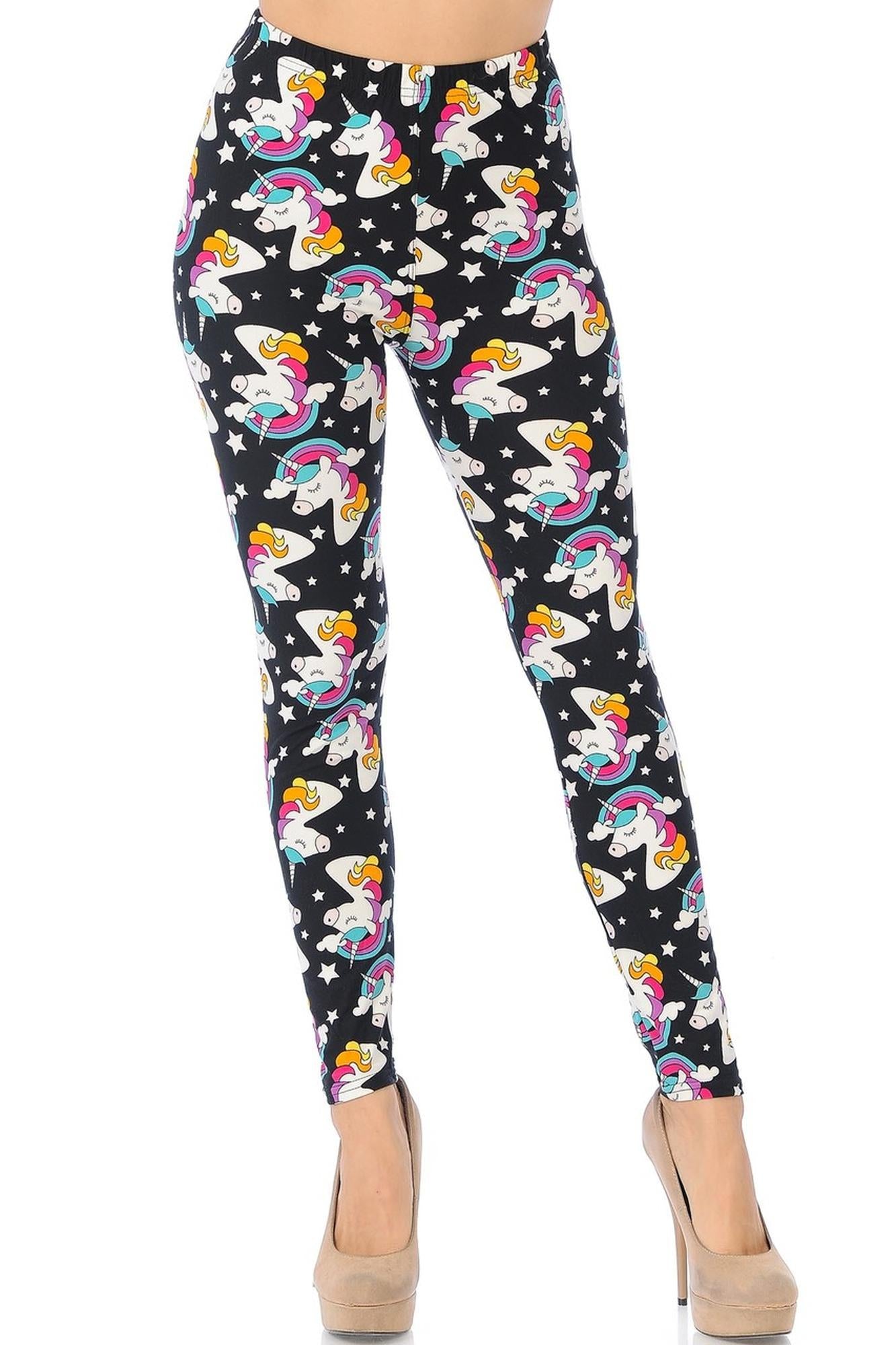 Buttery Soft Dreaming Unicorns Leggings (One Size Regular,Black)