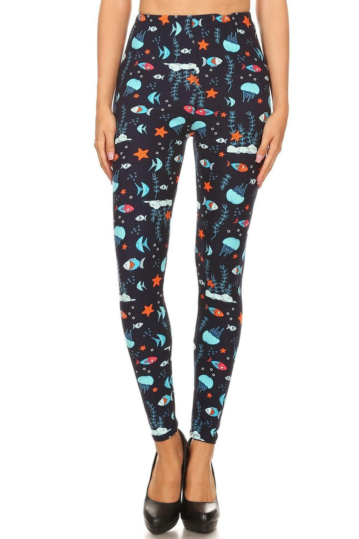 Buttery Soft Oceans Alive Leggings (One Size Regular,Navy)