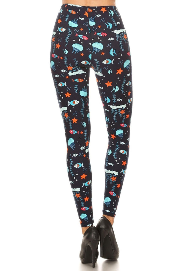 Buttery Soft Oceans Alive Leggings (One Size Regular,Navy)