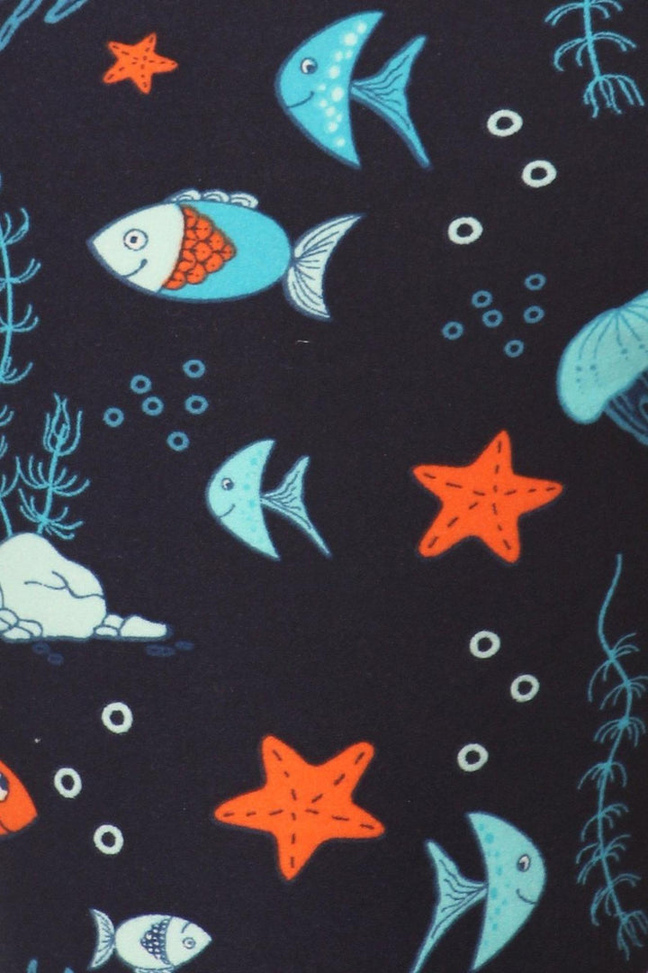 Buttery Soft Oceans Alive Leggings (One Size Regular,Navy)