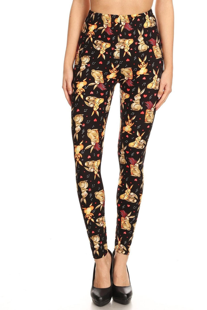 Buttery Soft Bunny Rabbit Leggings (One Size Regular,Black)