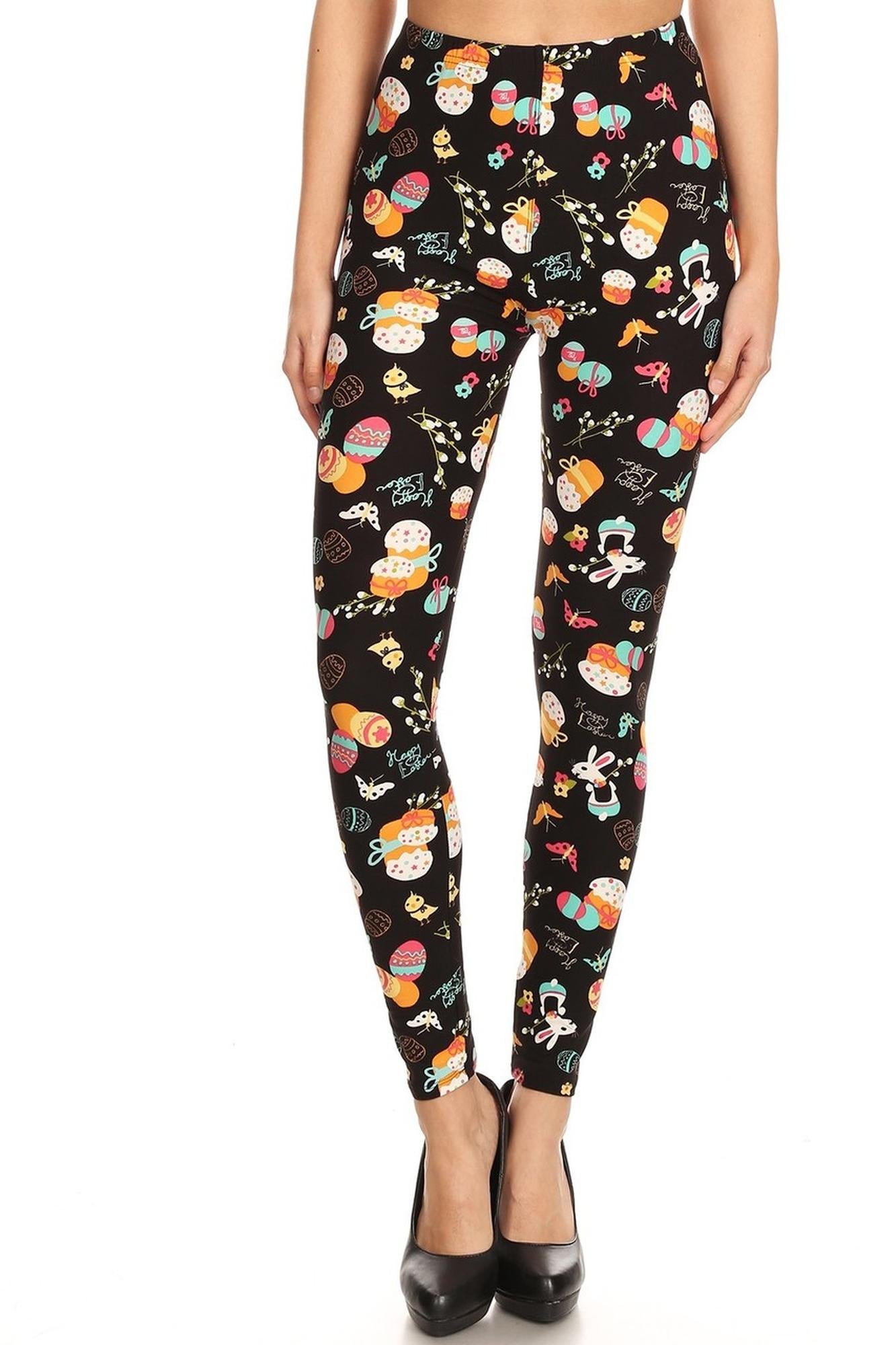 Buttery Soft Easter Extravaganza Leggings (One Size Regular,Multi Color Bold)