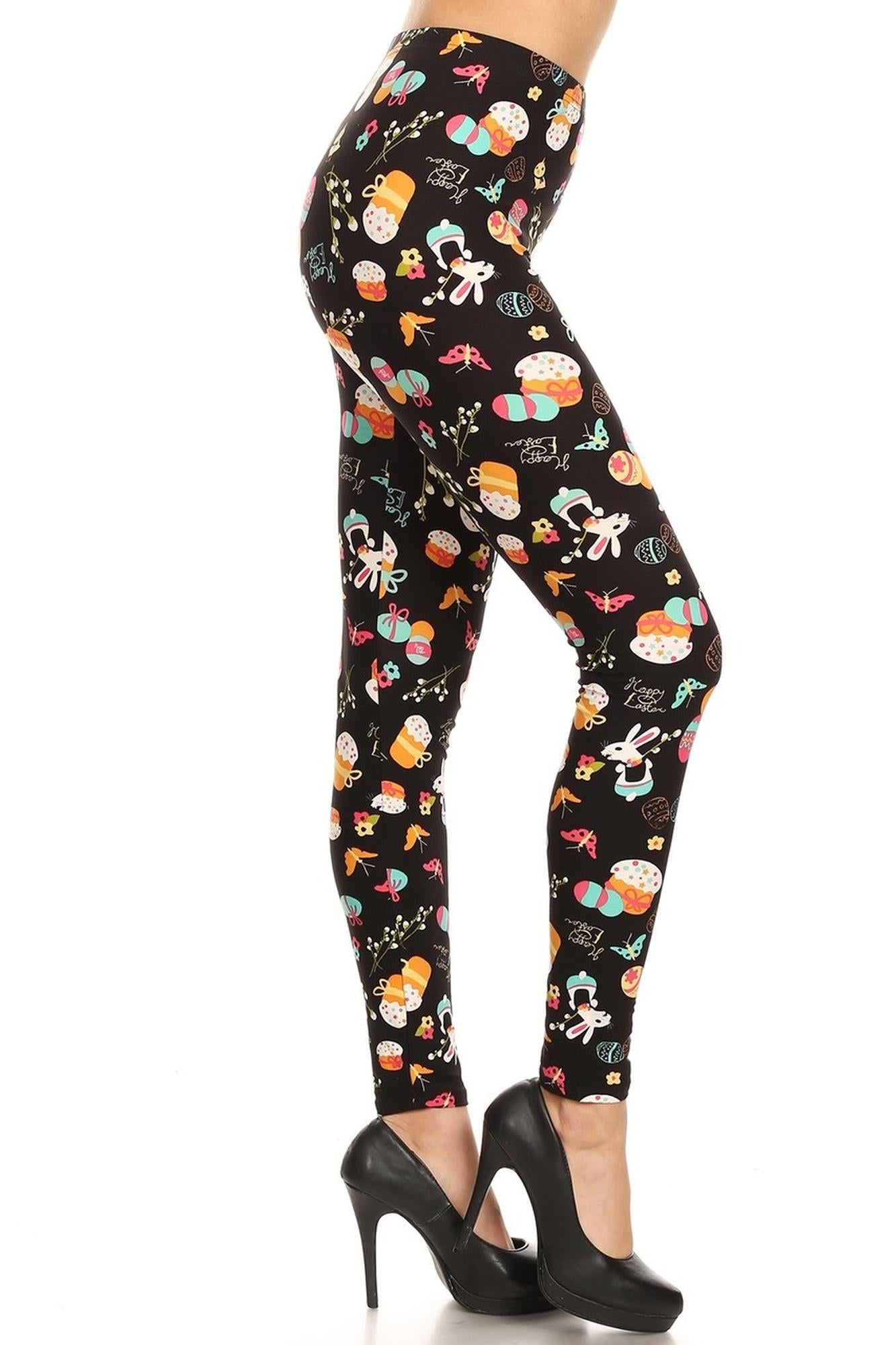 Buttery Soft Easter Extravaganza Leggings (One Size Regular,Multi Color Bold)