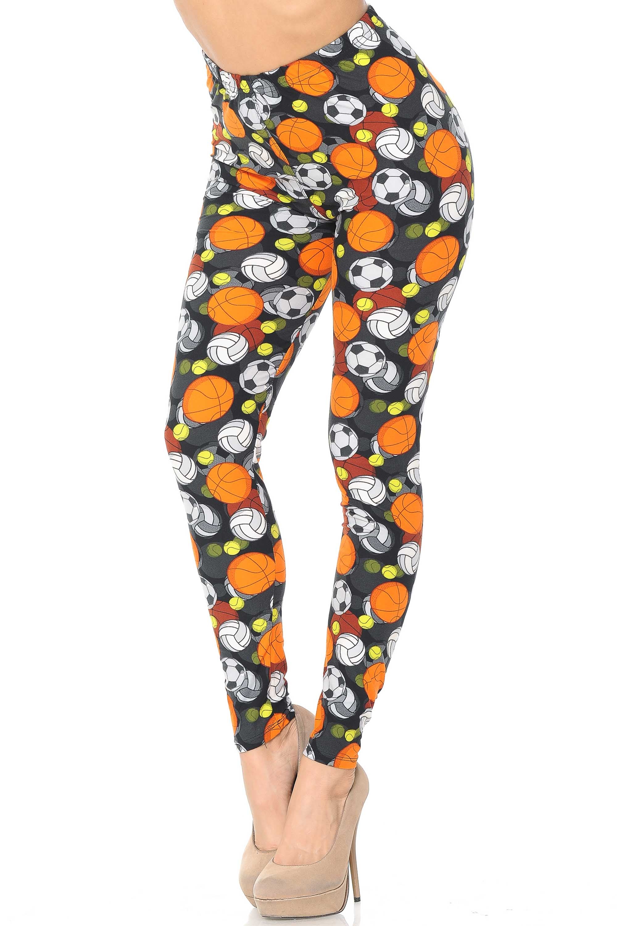 Buttery Soft Sports Ball Leggings (One Size Regular,Orange)