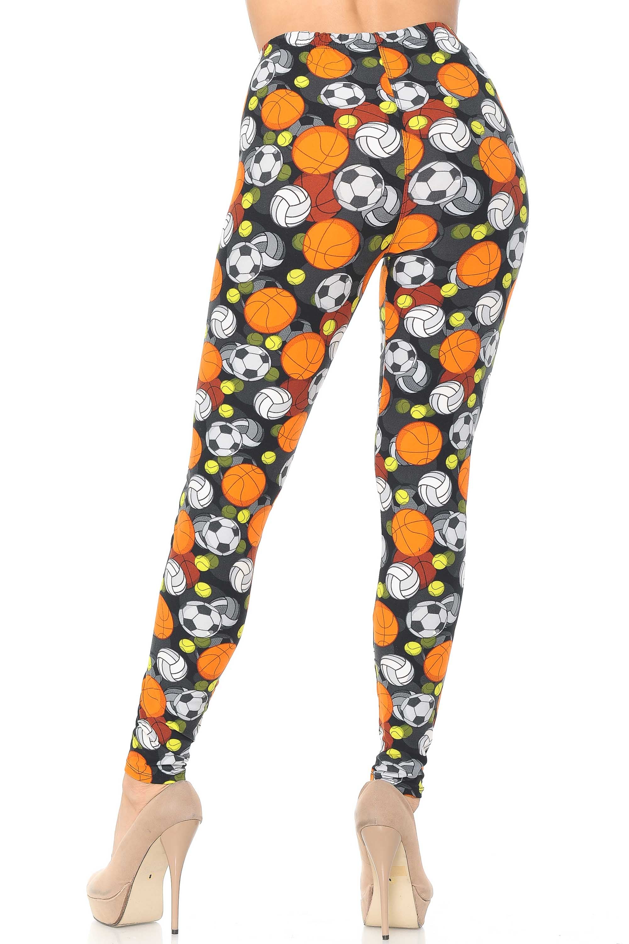 Buttery Soft Sports Ball Leggings (One Size Regular,Orange)