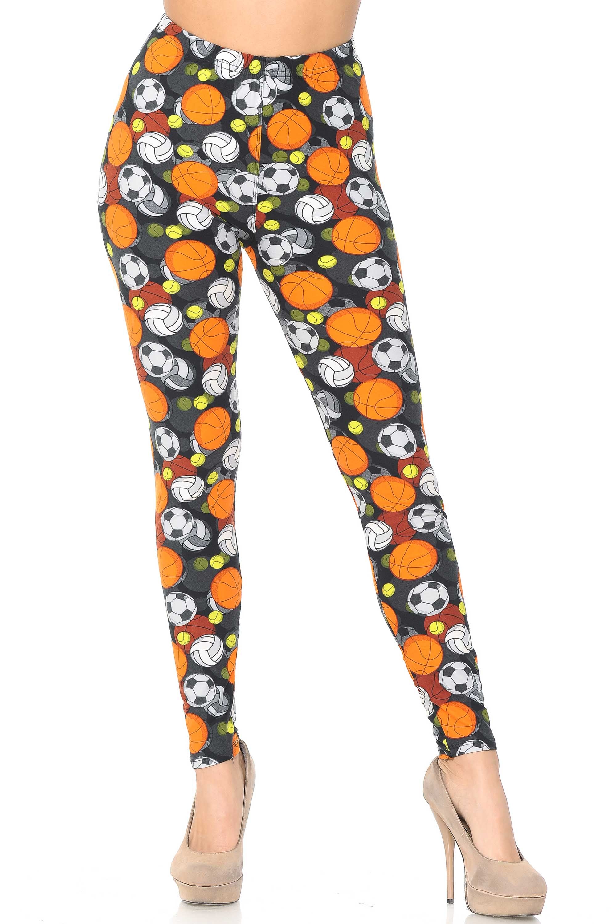 Buttery Soft Sports Ball Leggings (One Size Regular,Orange)