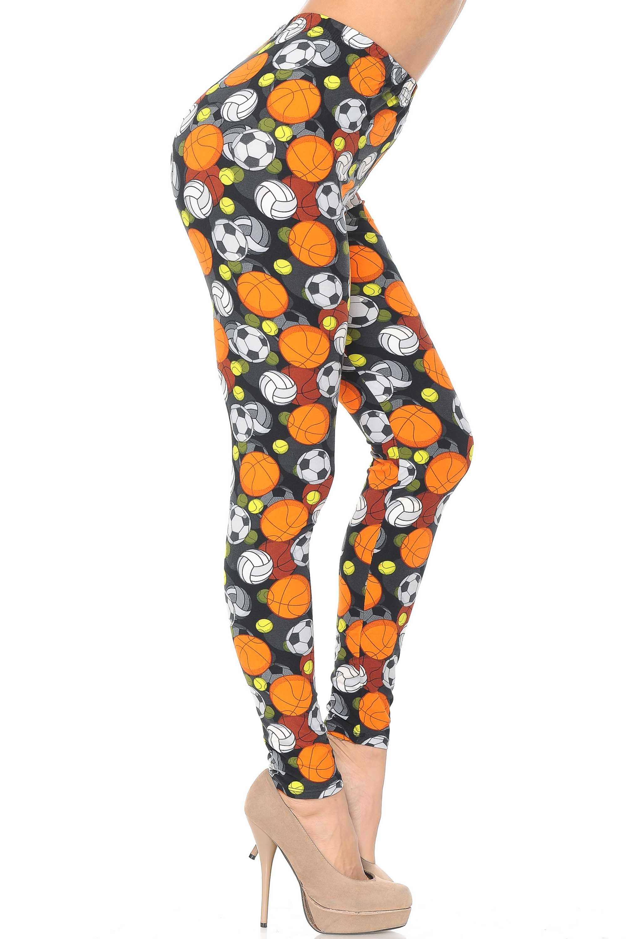 Buttery Soft Sports Ball Leggings (One Size Regular,Orange)