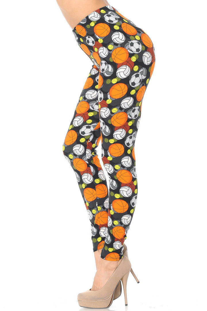 Buttery Soft Sports Ball Leggings (One Size Regular,Orange)