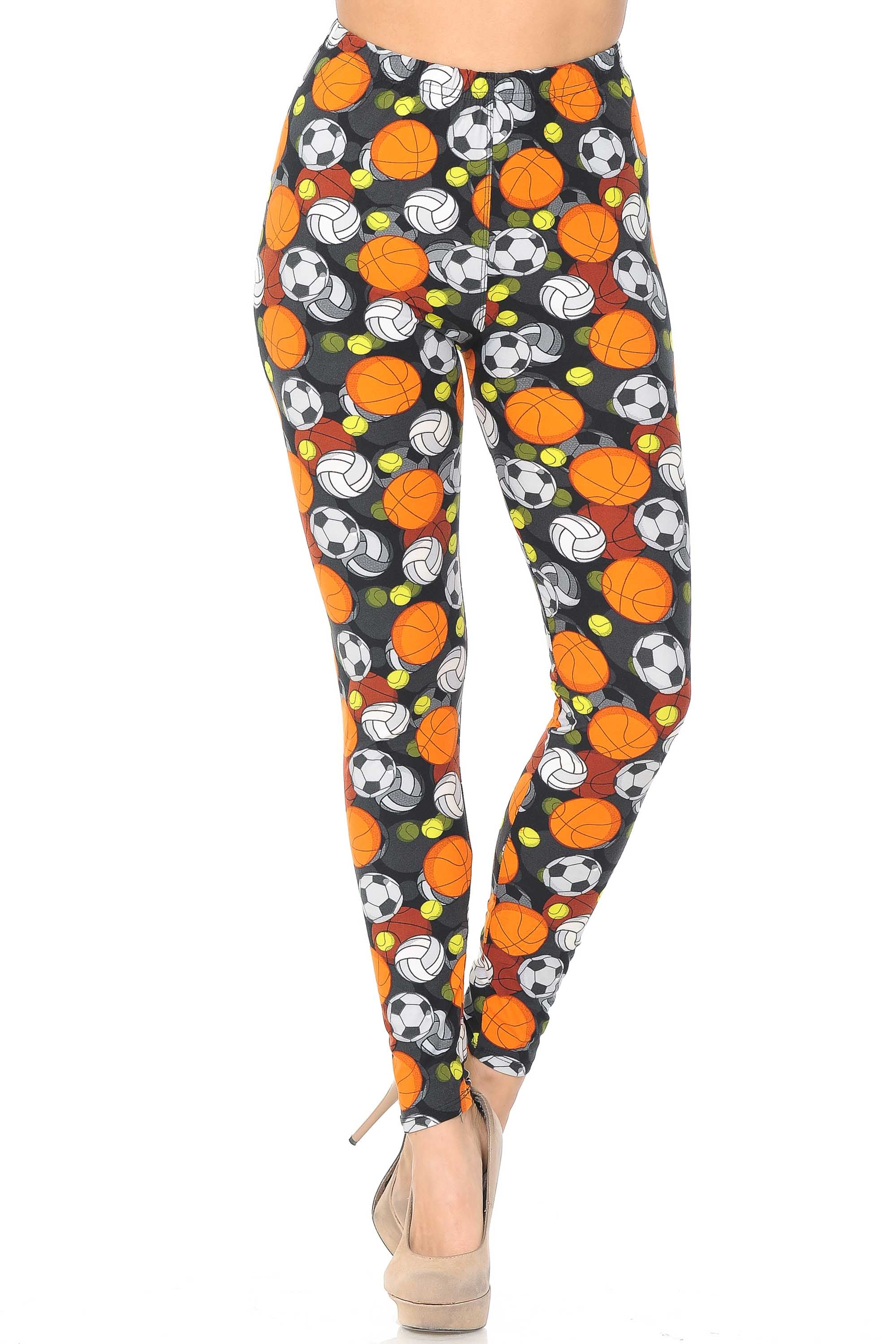 Buttery Soft Sports Ball Leggings (One Size Regular,Orange)