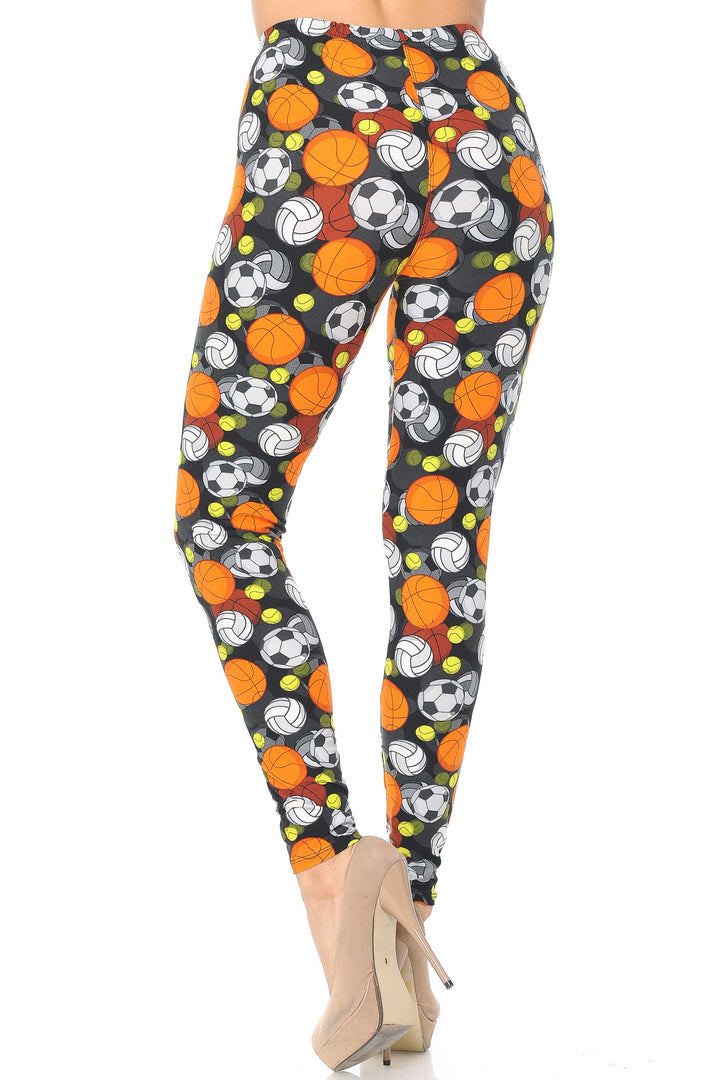 Buttery Soft Sports Ball Leggings (One Size Regular,Orange)