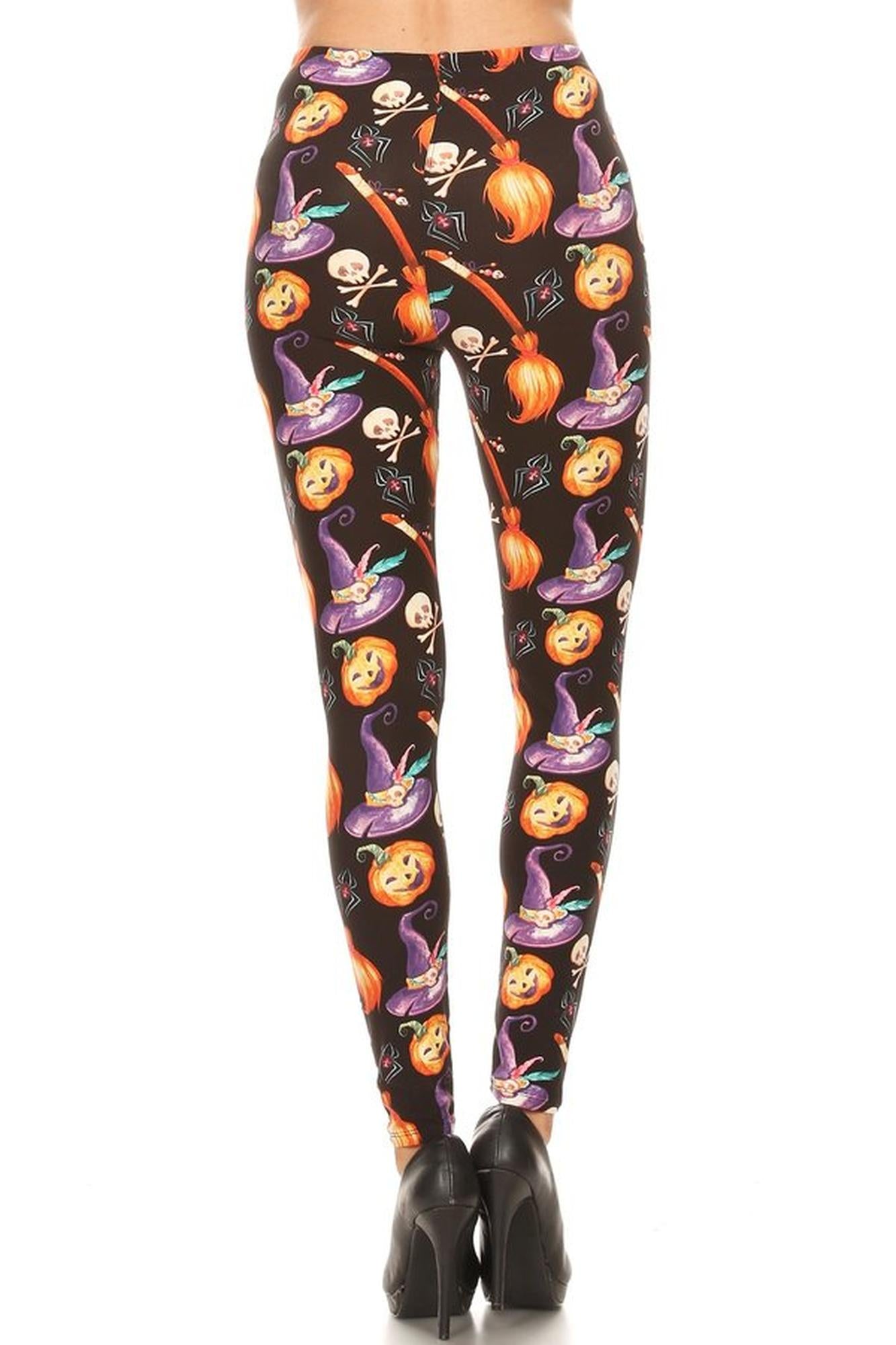 Buttery Soft Pumpkins Witch's Watercolor Halloween Leggings (One Size Regular,Multi Color Bold)