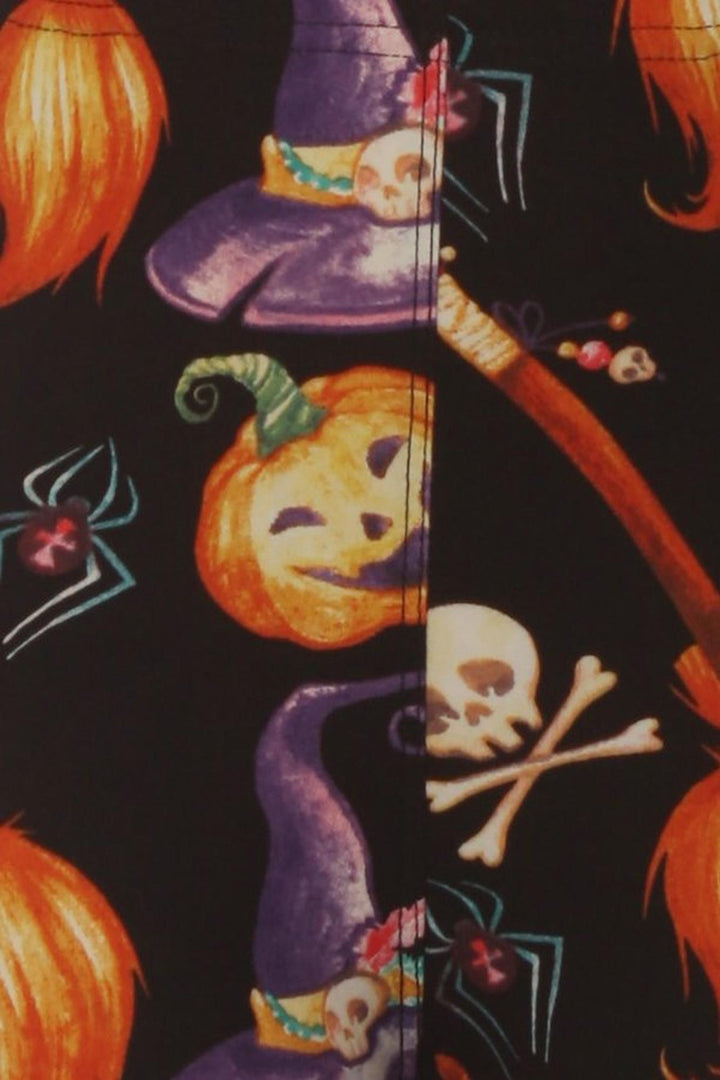 Buttery Soft Pumpkins Witch's Watercolor Halloween Leggings (One Size Regular,Multi Color Bold)