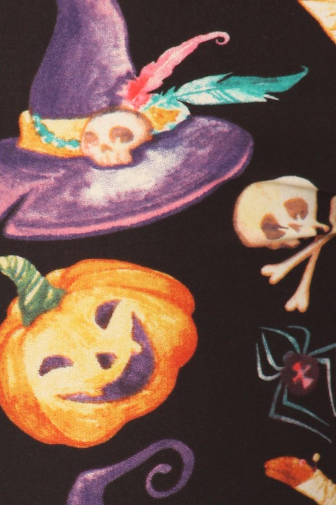 Buttery Soft Pumpkins Witch's Watercolor Halloween Leggings (One Size Regular,Multi Color Bold)