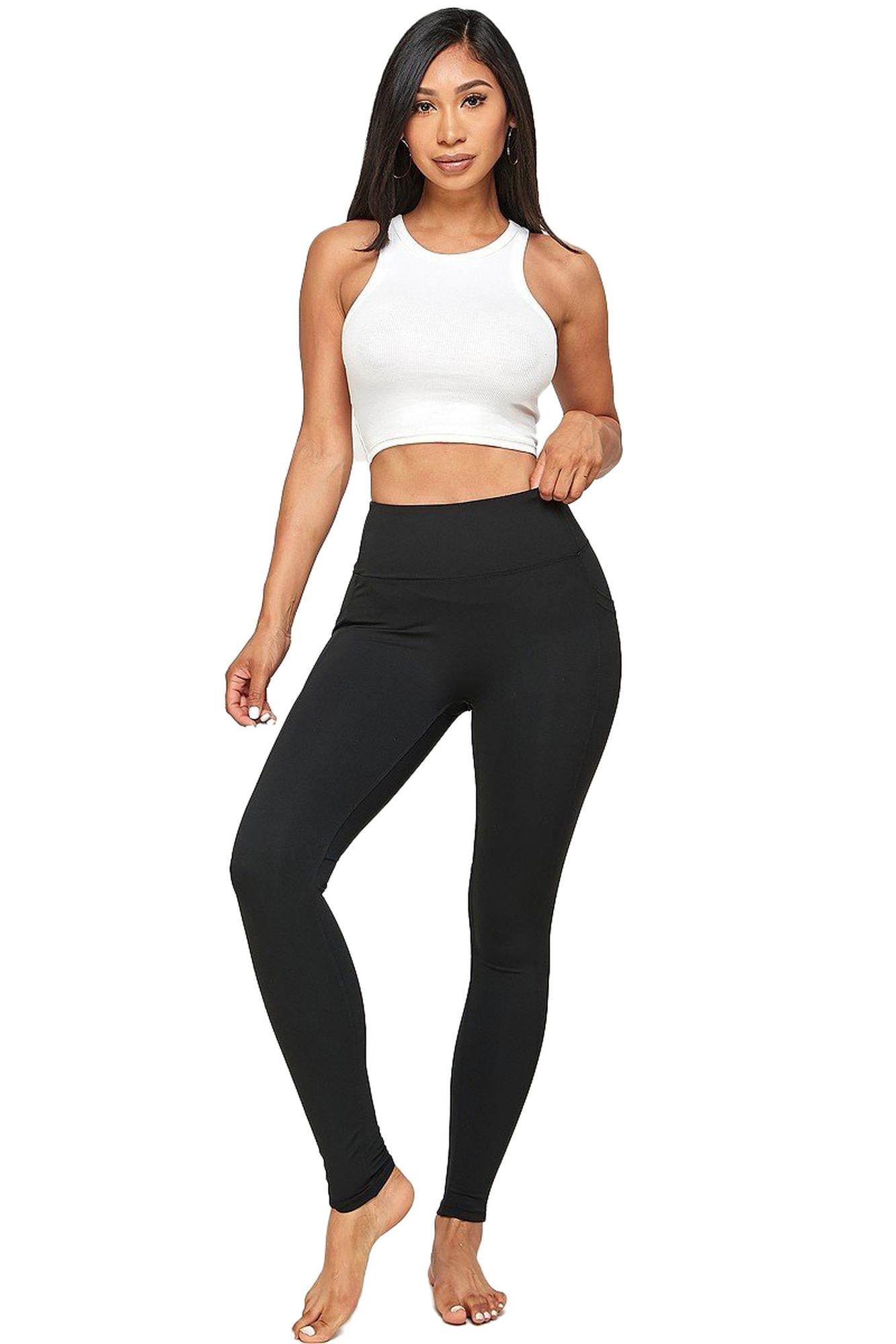Solid High Waisted Black Workout Leggings with Side Pockets