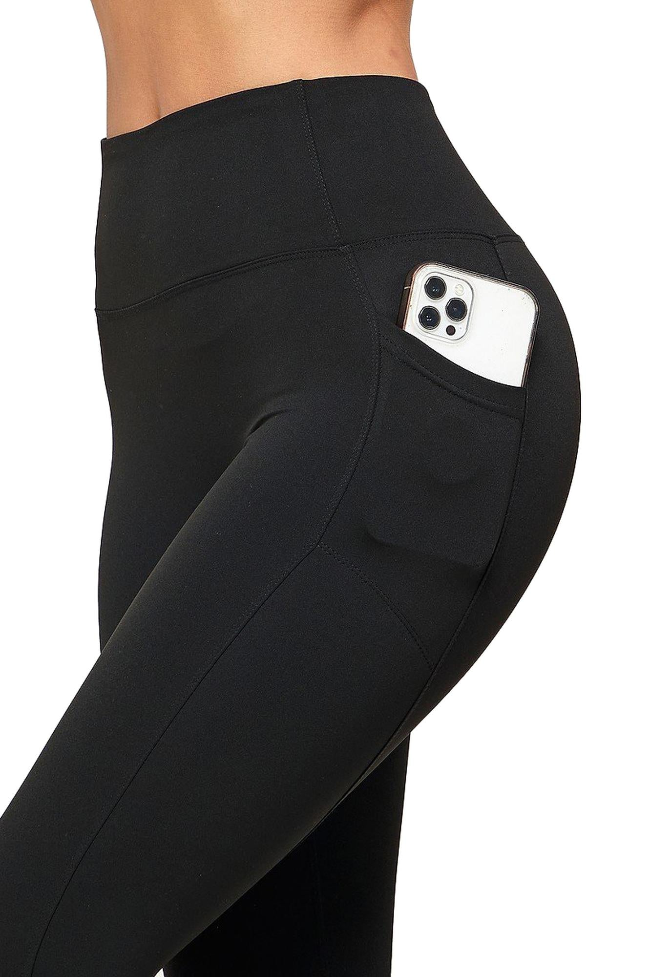 Solid High Waisted Black Workout Leggings with Side Pockets