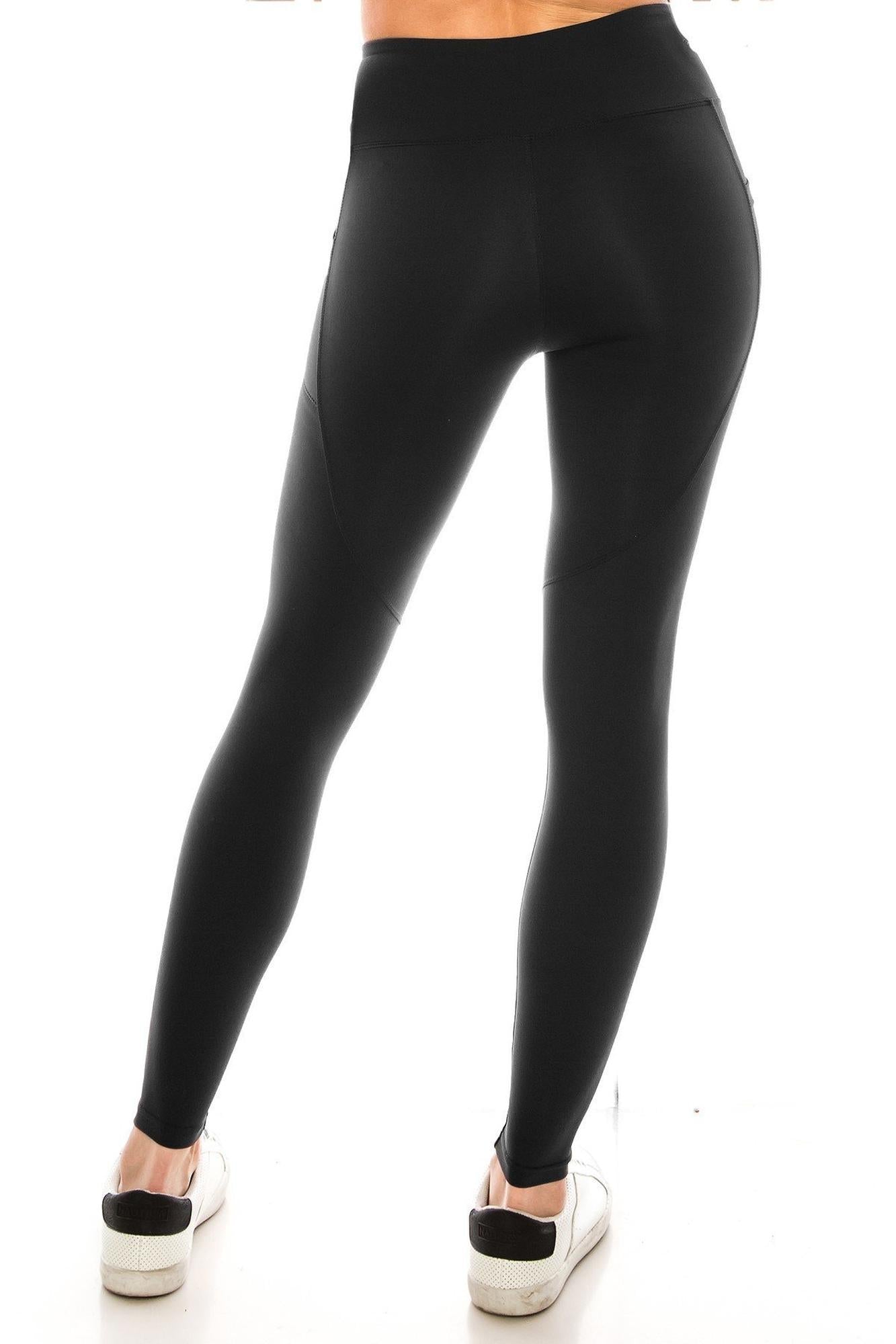 Solid High Waisted Black Workout Leggings with Side Pockets