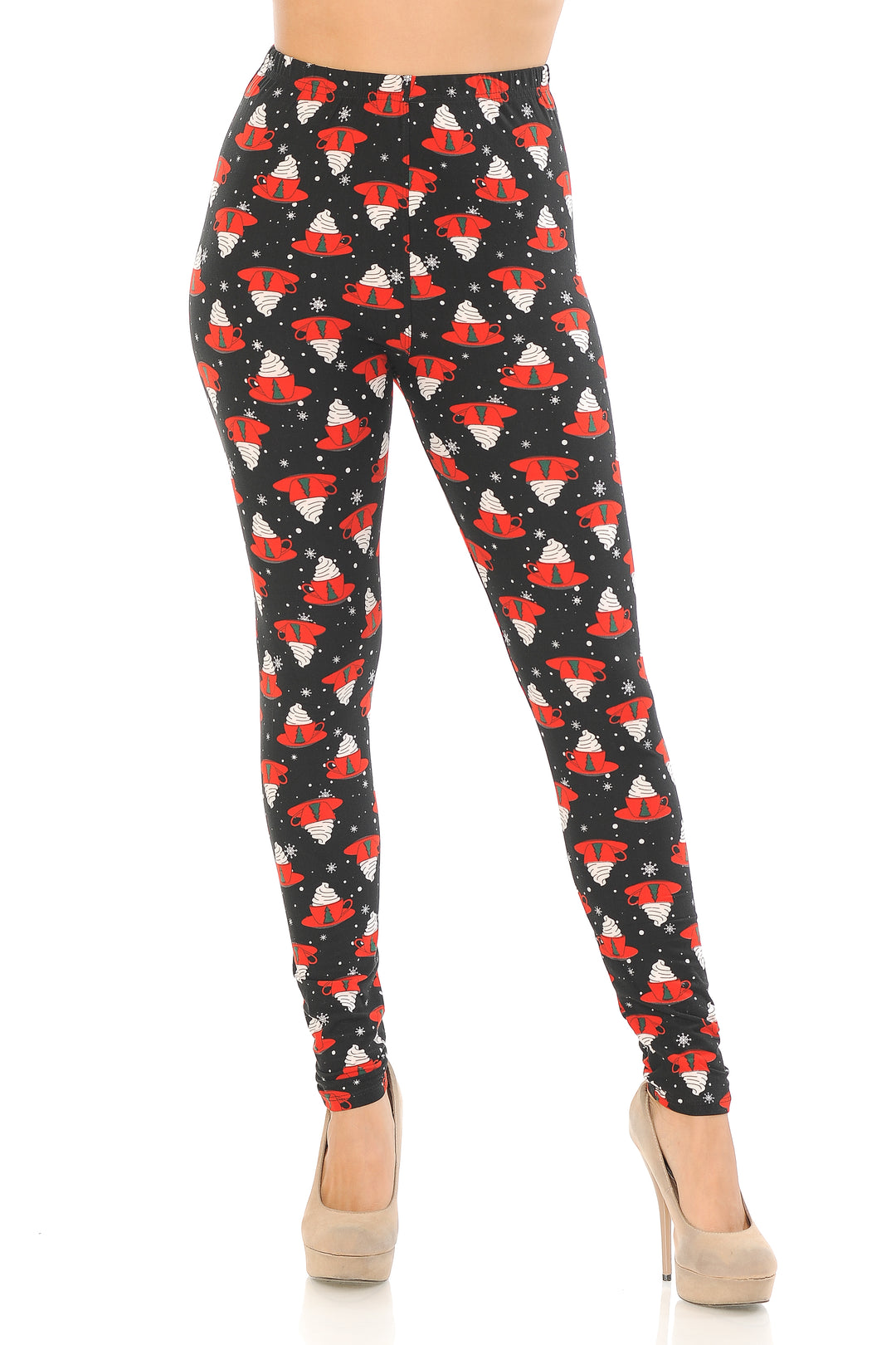 Buttery Soft Mocha Cappuccino Christmas Leggings (One Size Regular,Black)