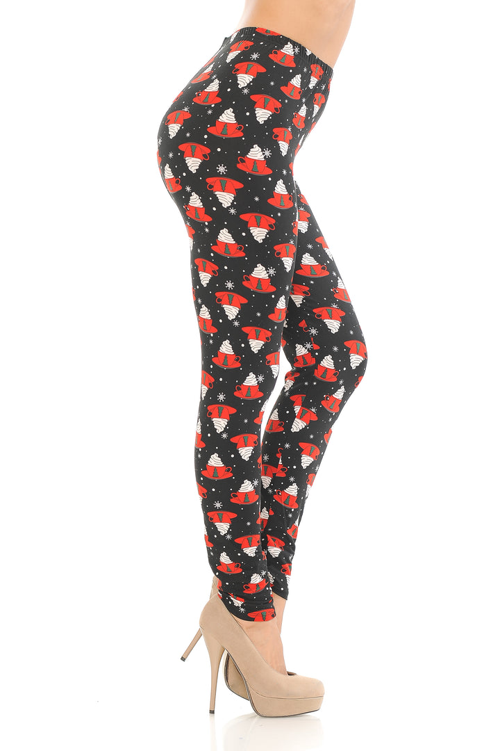 Buttery Soft Mocha Cappuccino Christmas Leggings (One Size Regular,Black)