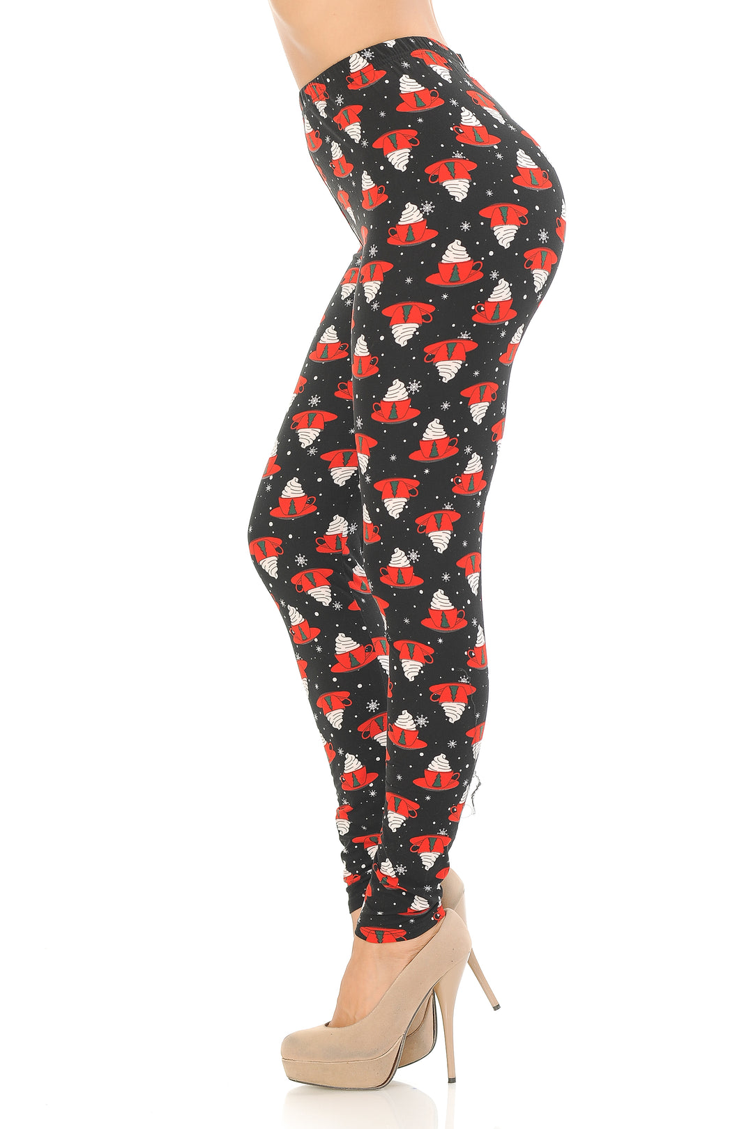 Buttery Soft Mocha Cappuccino Christmas Leggings (One Size Regular,Black)